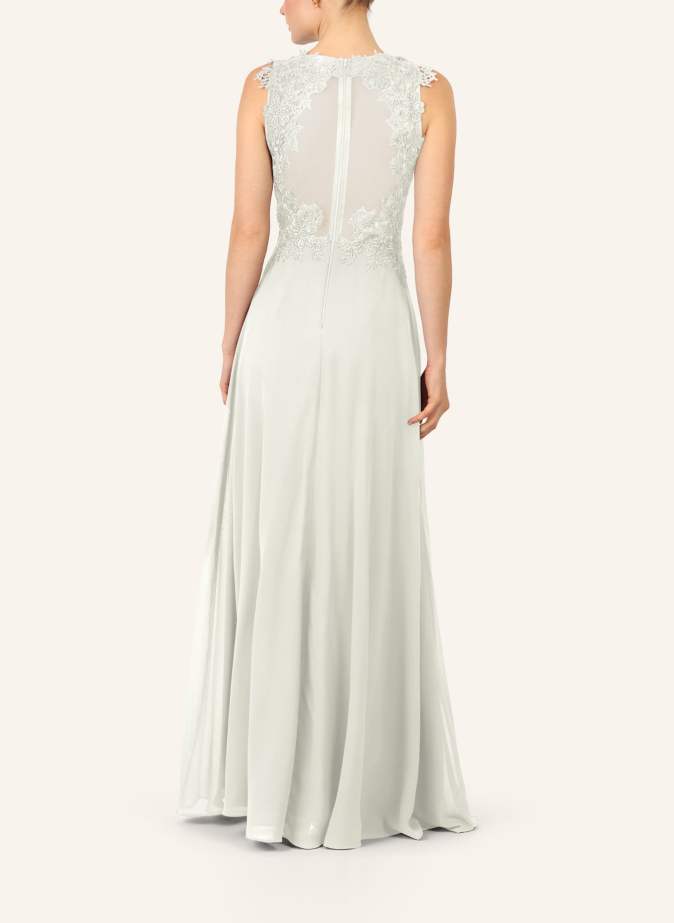 APART Abendkleid mit Lochspitze und Schmucksteinen: CREME