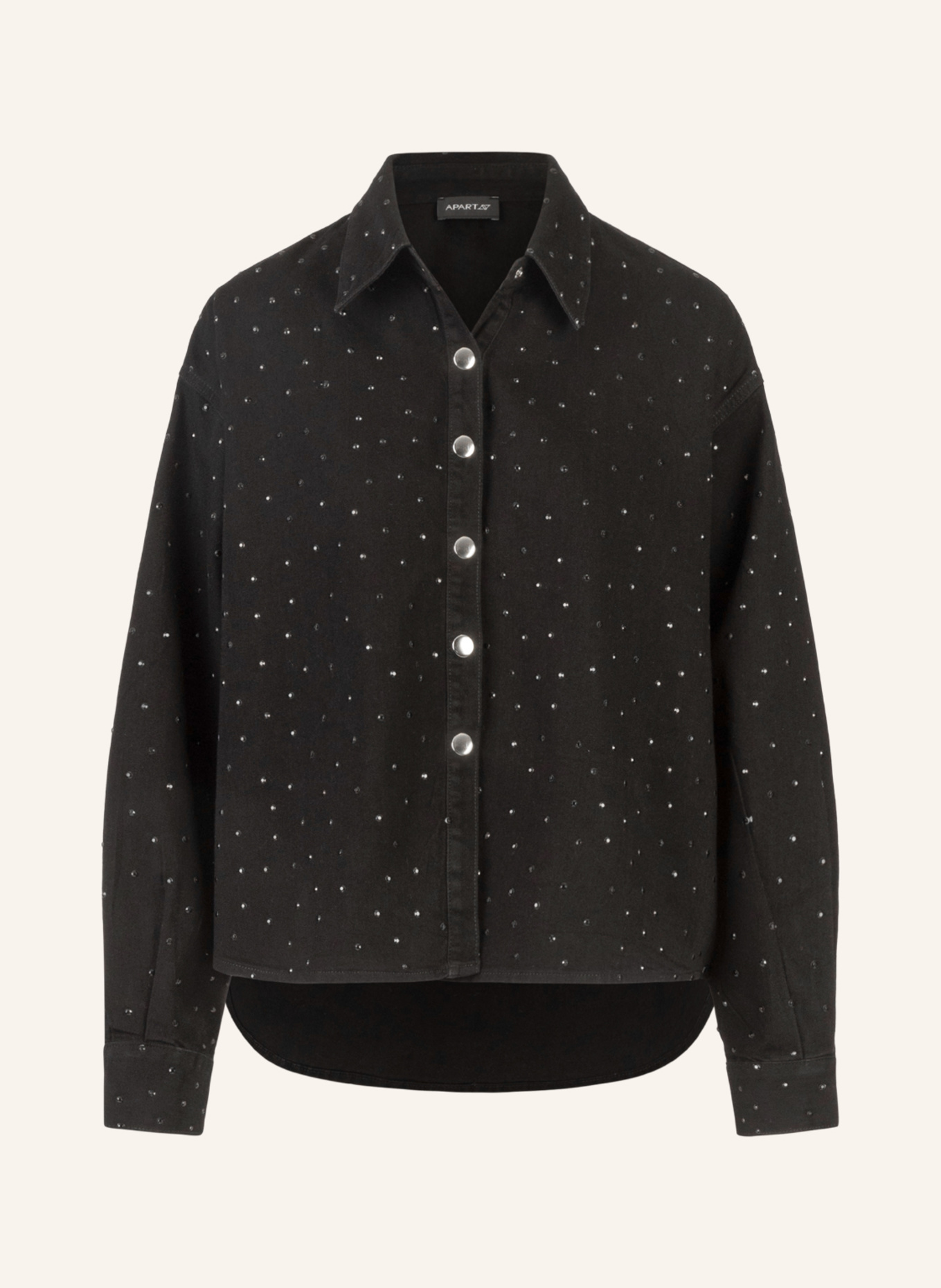 APART Jeanshemd mit Kristallsteinen: SCHWARZ