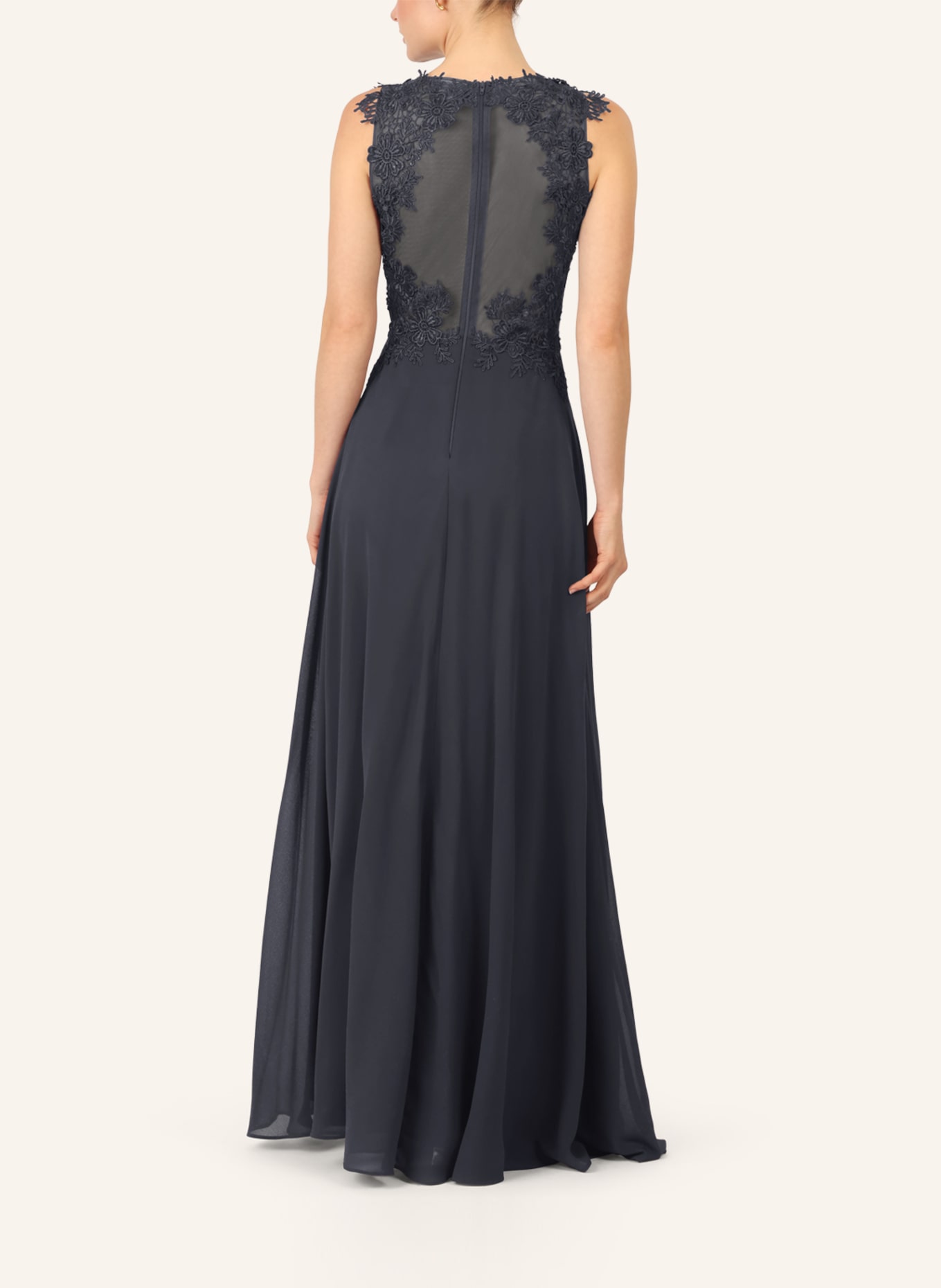 APART Abendkleid mit Lochspitze und Schmucksteinen: DUNKELBLAU