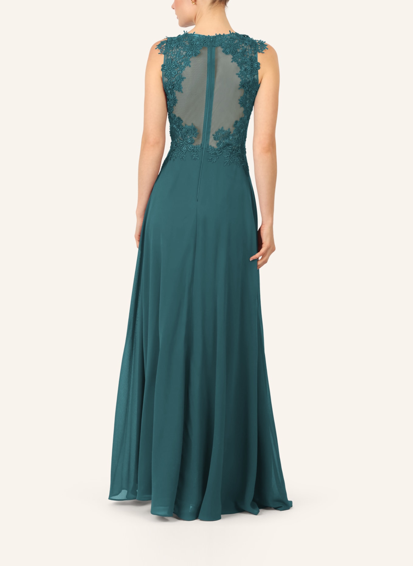 APART Abendkleid mit Lochspitze und Schmucksteinen: DUNKELGRÜN