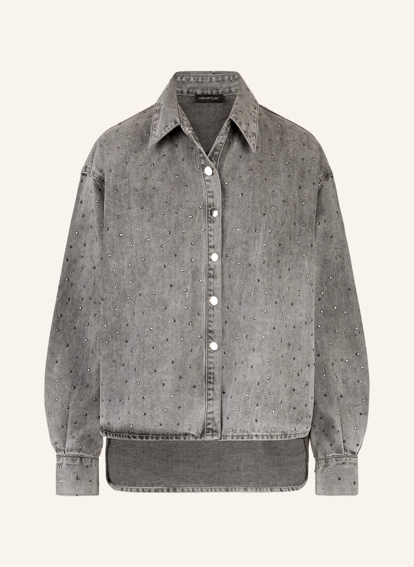 APART Jeanshemd mit Kristallsteinen: GRAU