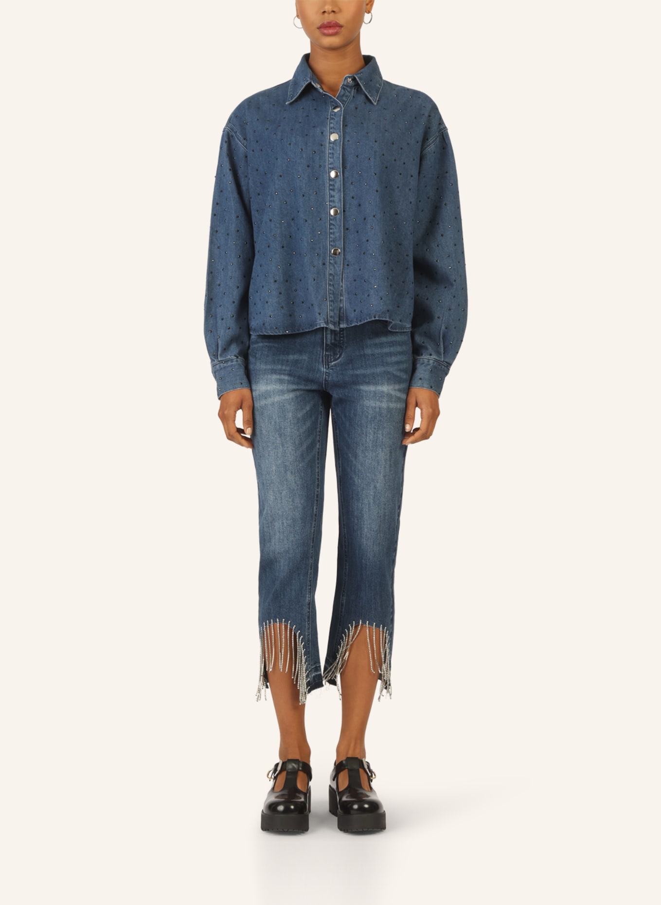 APART Jeanshemd mit Kristallsteinen: BLAU