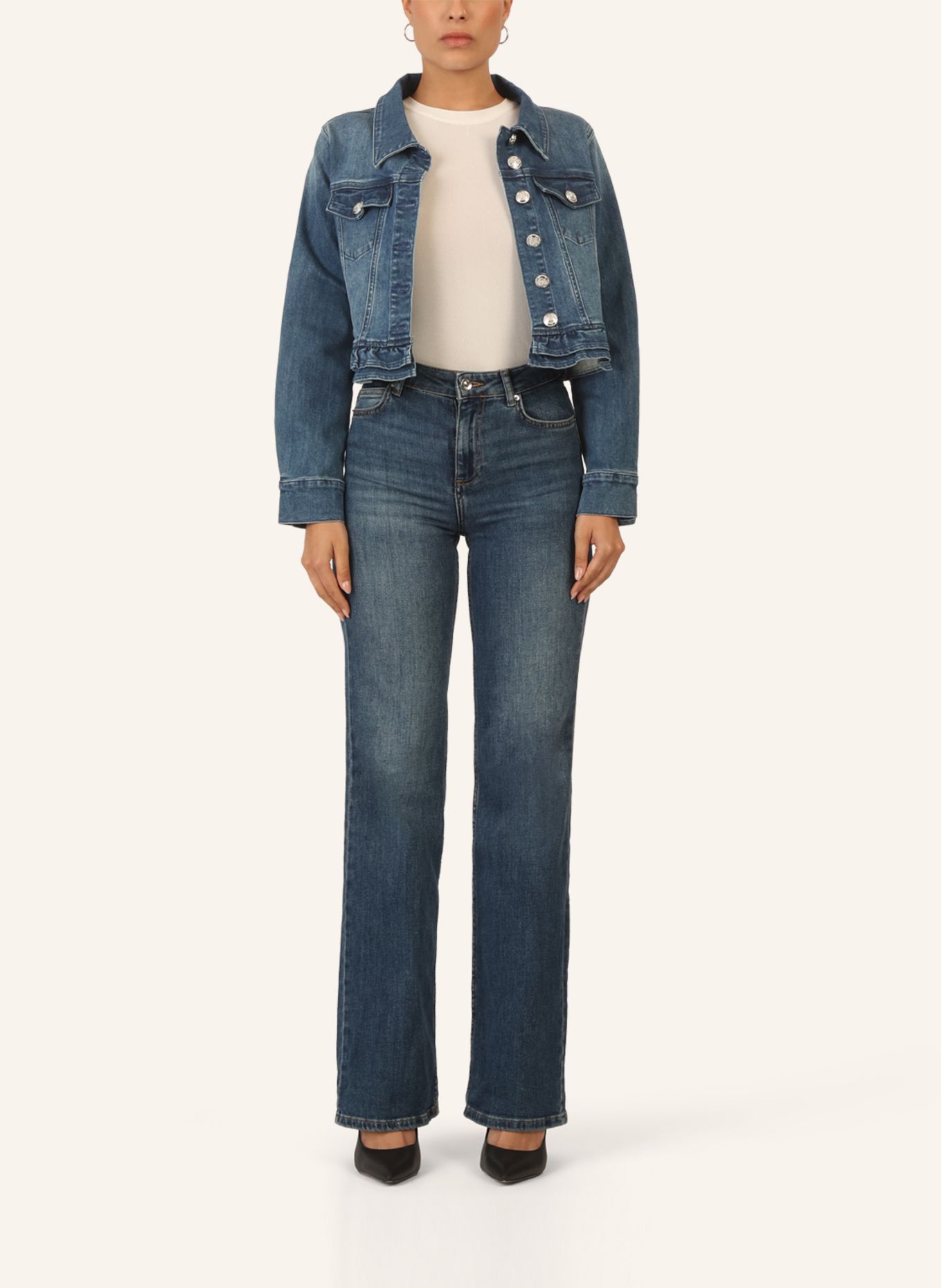 APART Jeansjacke mit Rüschen: BLAU