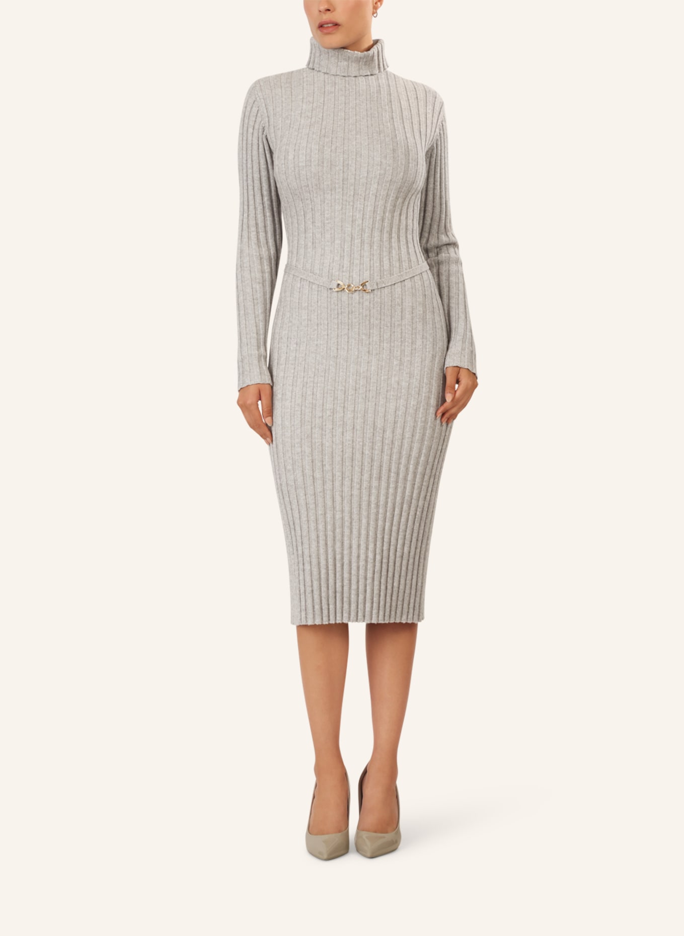 APART Midistrickkleid: GRAU/ WEISS