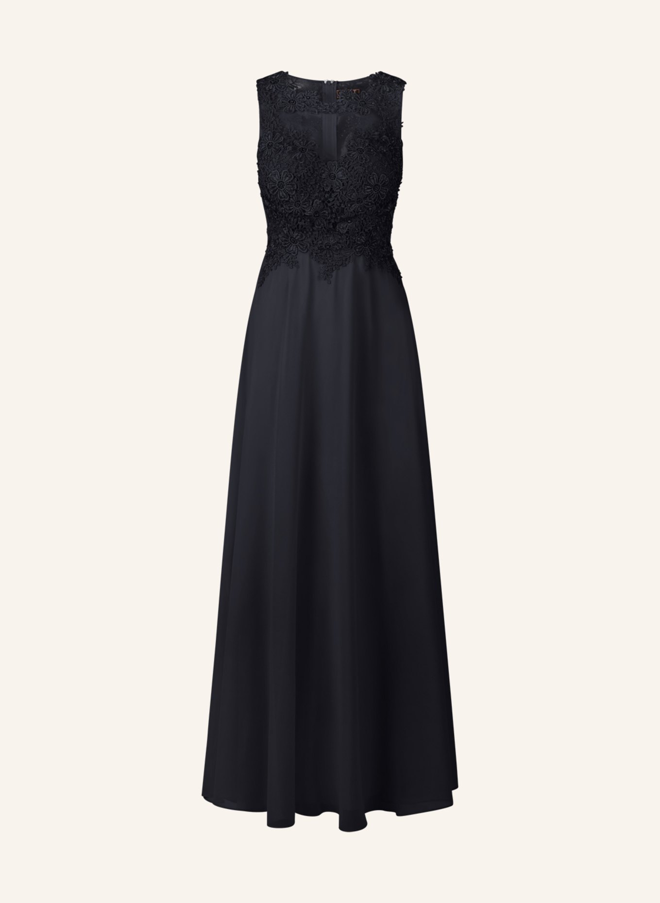 APART Abendkleid mit Lochspitze und Schmucksteinen: SCHWARZ