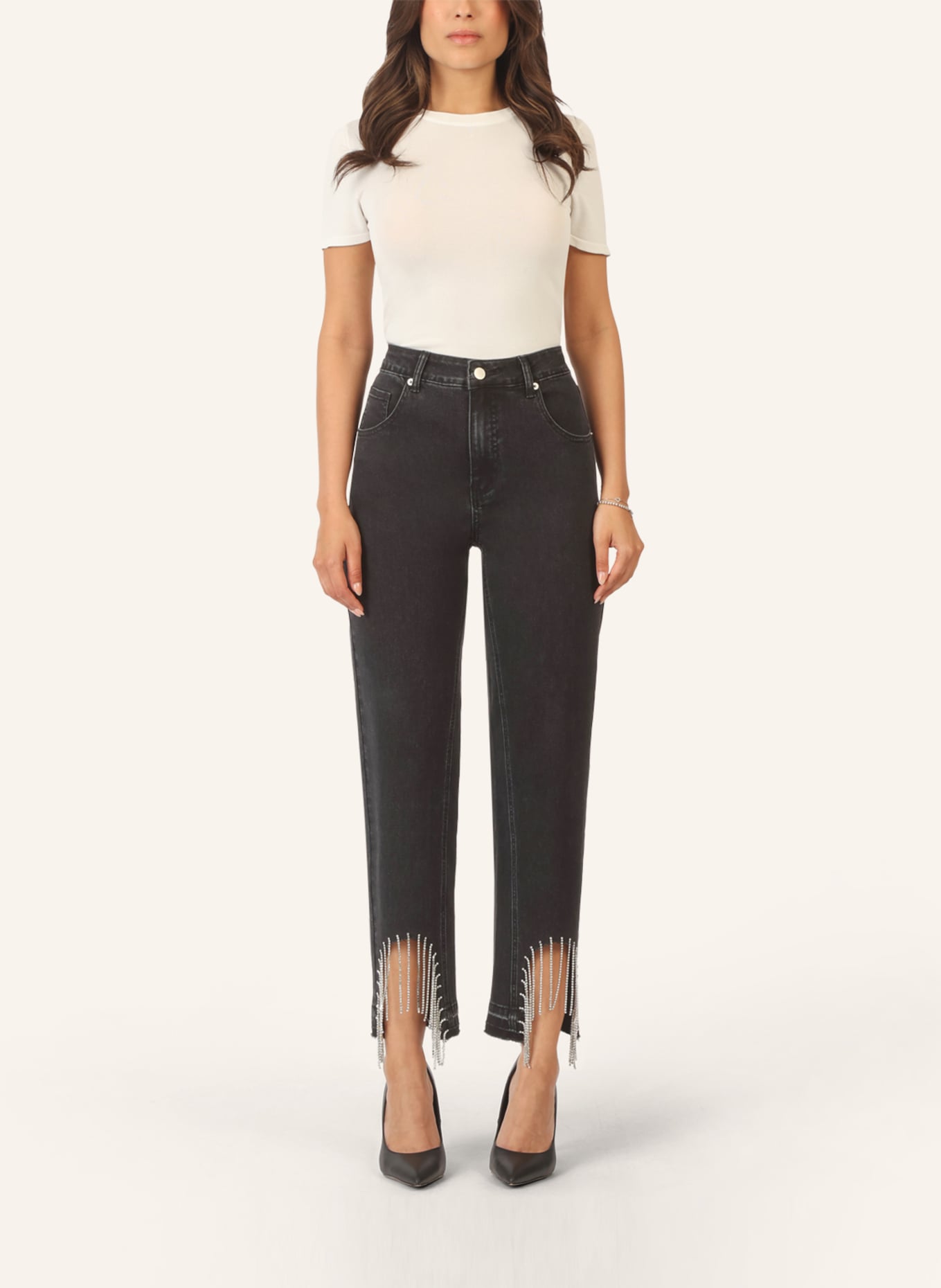 APART Mom Jeans mit Kristallsteinen: SCHWARZ