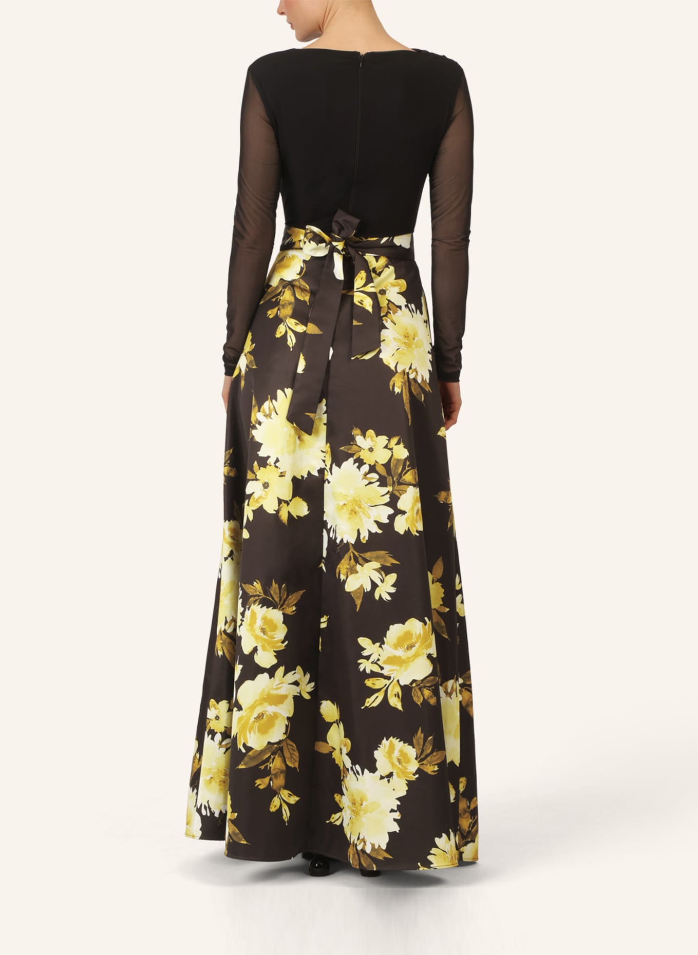 APART Satin-Meshkleid: SCHWARZ/ SILBER