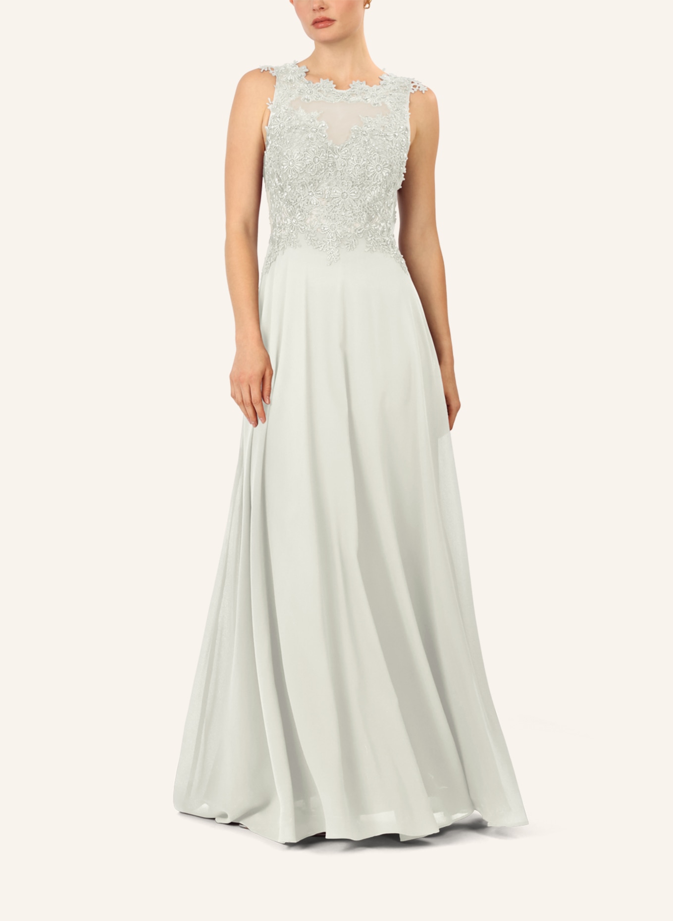 APART Abendkleid mit Lochspitze und Schmucksteinen: CREME