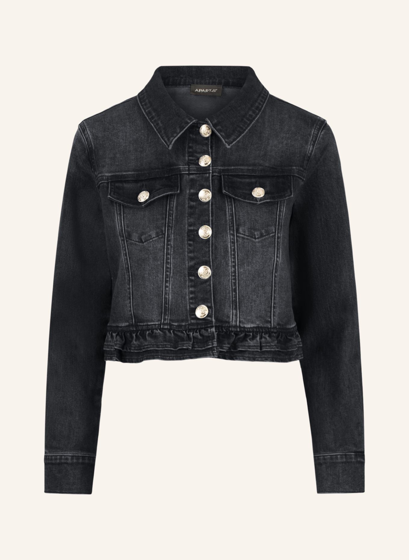APART Jeansjacke mit Rüschen: SCHWARZ