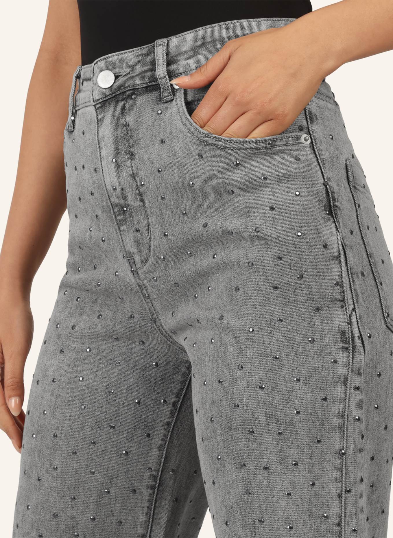 APART Weite Jeans mit Kristallsteinen: GRAU