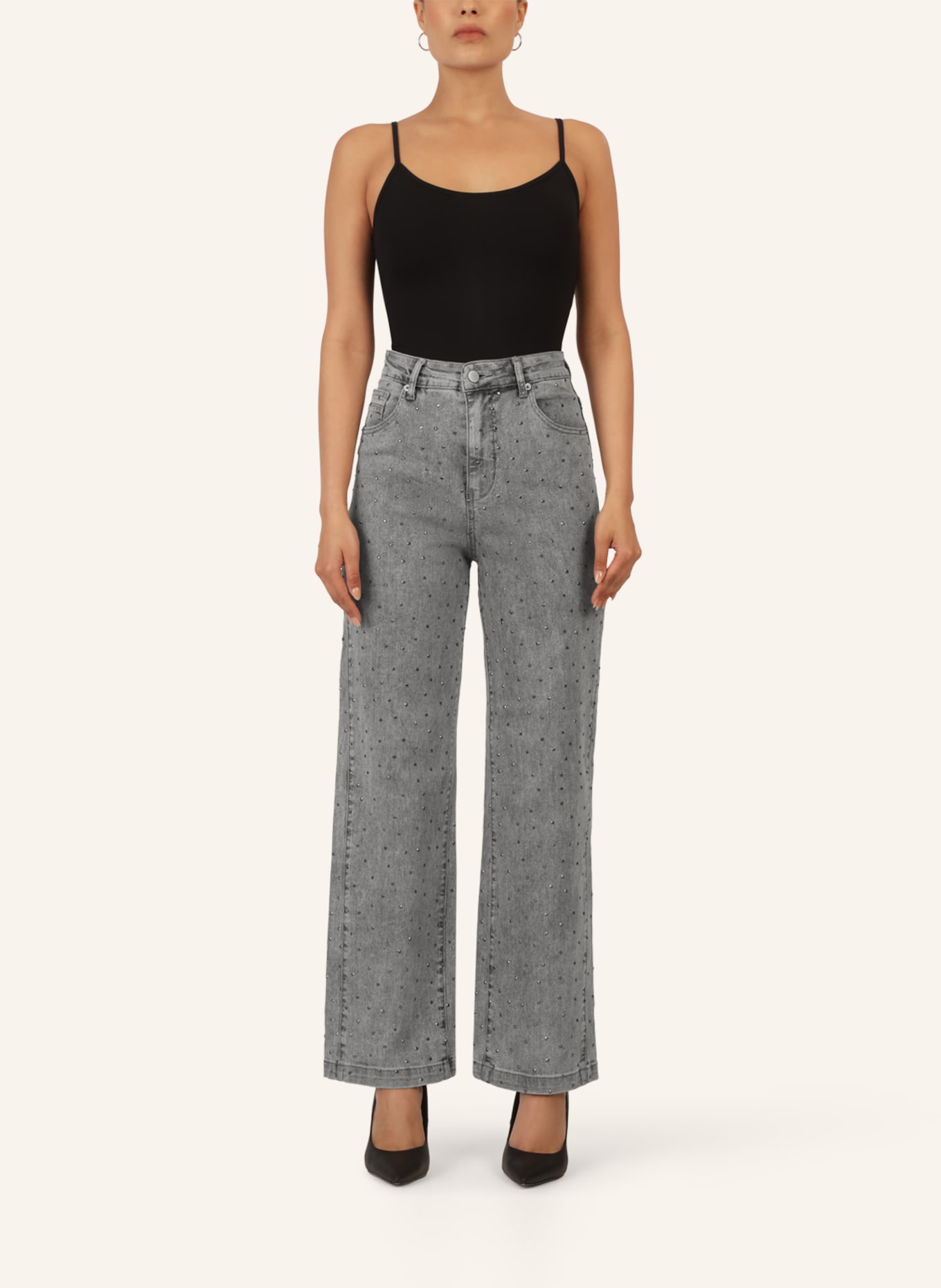 APART Weite Jeans mit Kristallsteinen: GRAU