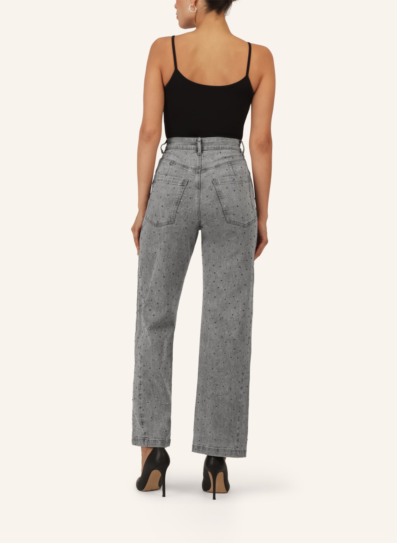 APART Weite Jeans mit Kristallsteinen: GRAU