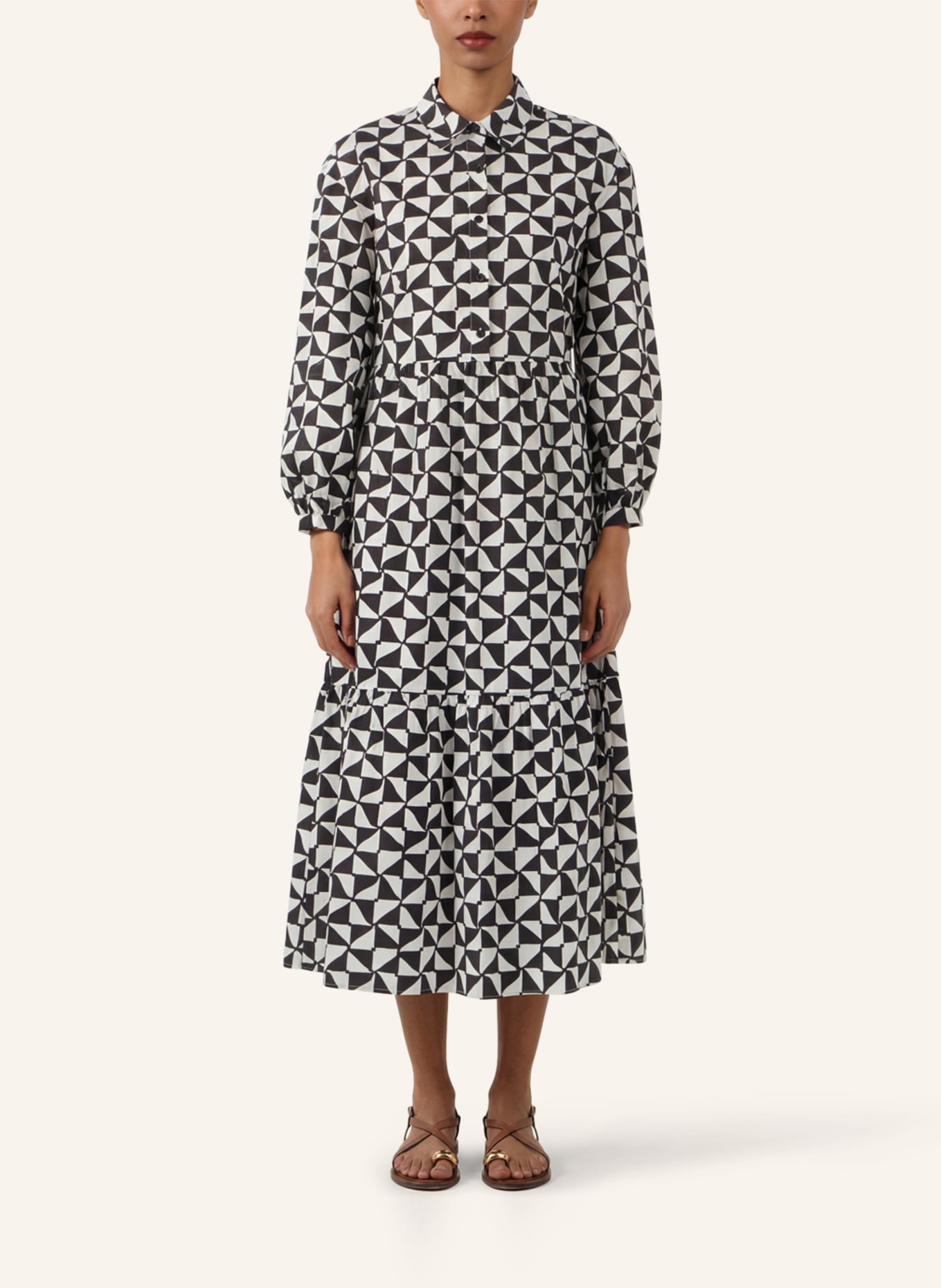 APART Midi Kleid: SCHWARZ/ CREME