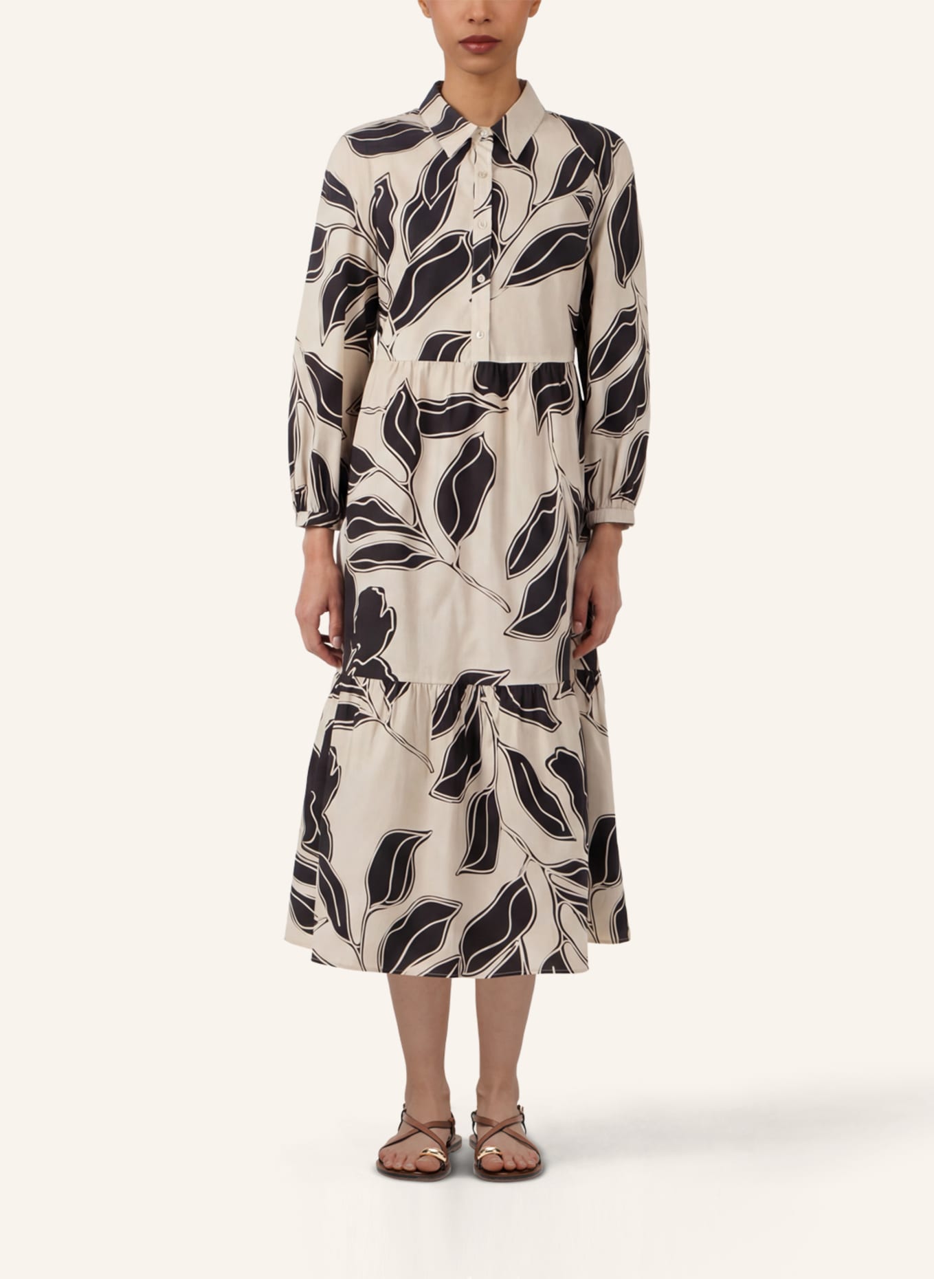 APART Midi Kleid: BEIGE/ SCHWARZ
