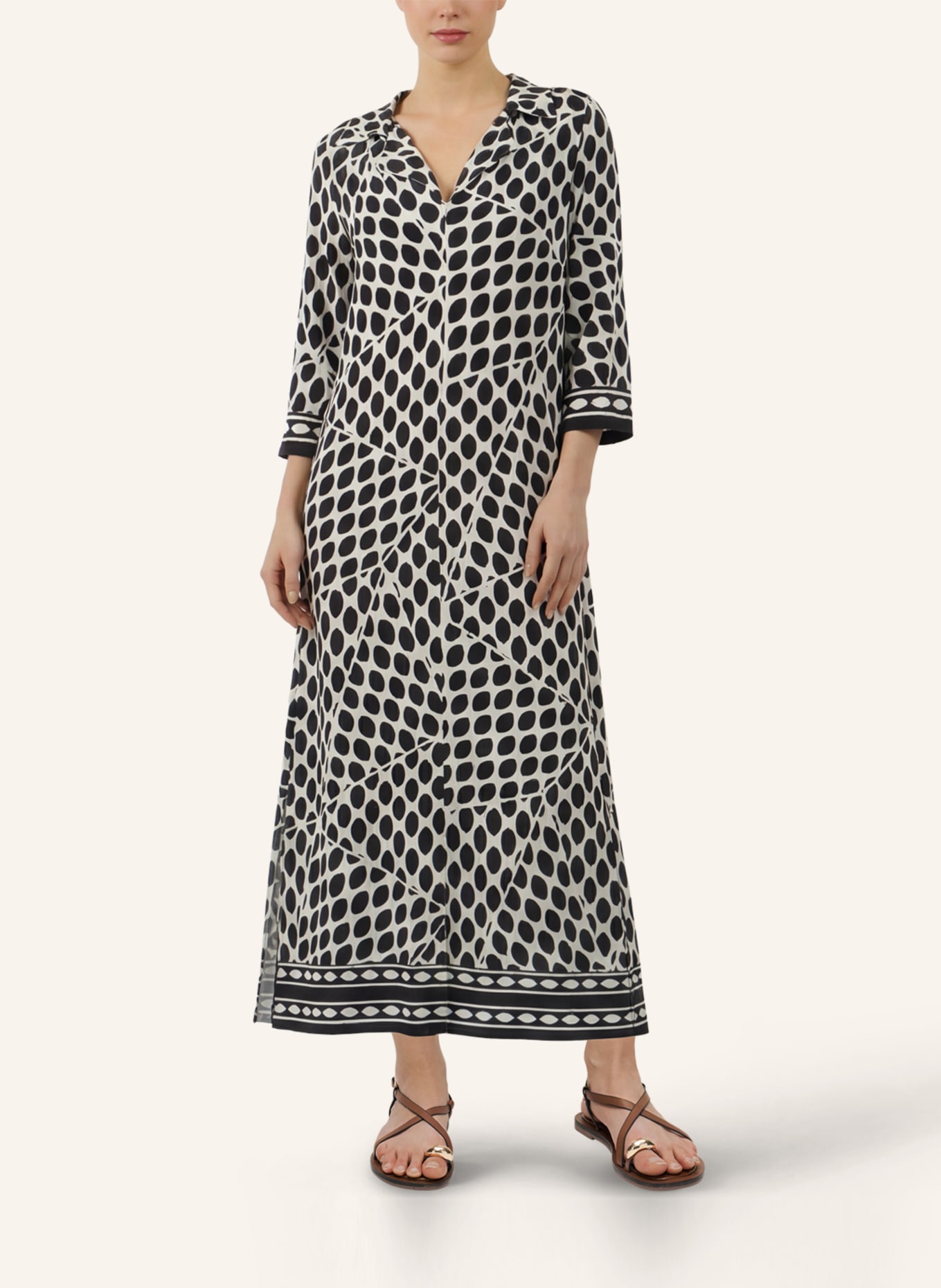 APART Langes Jerseykleid: SCHWARZ/ CREME