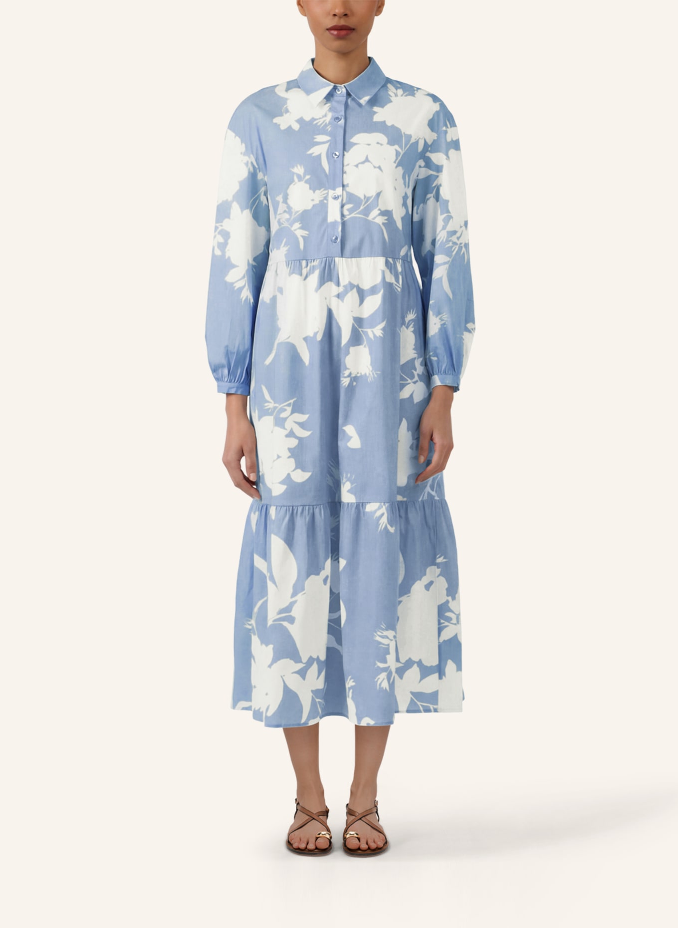 APART Midi Kleid: HELLBLAU/ CREME