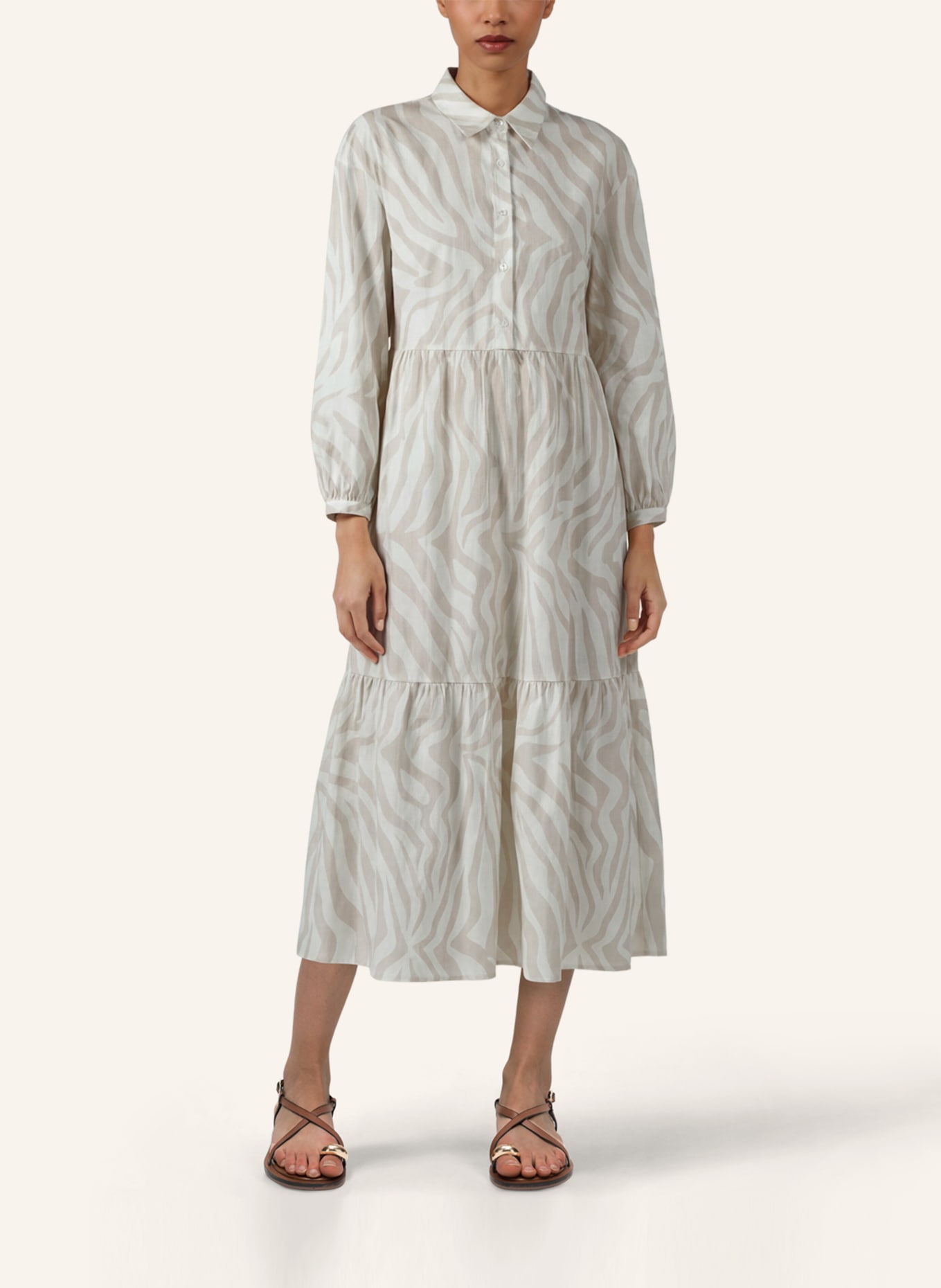 APART Midi Kleid: BEIGE/ WEISS