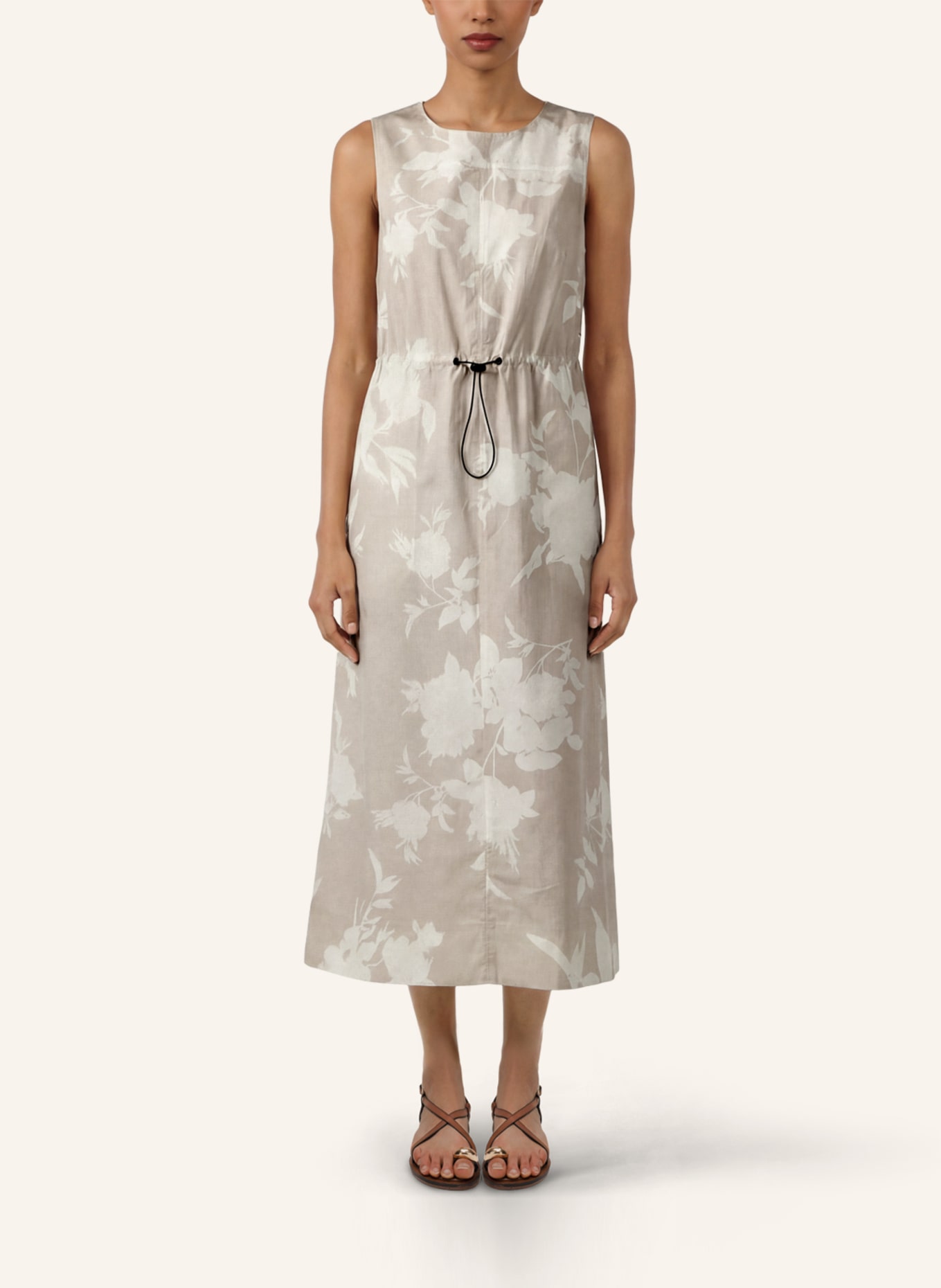 APART Midi Kleid: BEIGE/ WEISS