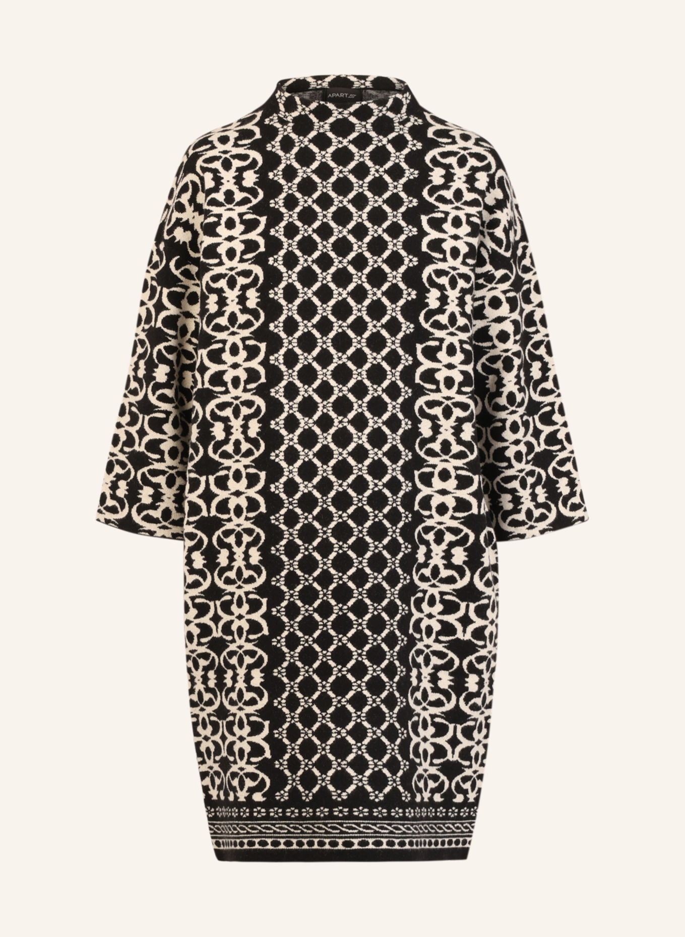APART Jacquard Strickkleid: SCHWARZ / BEIGE