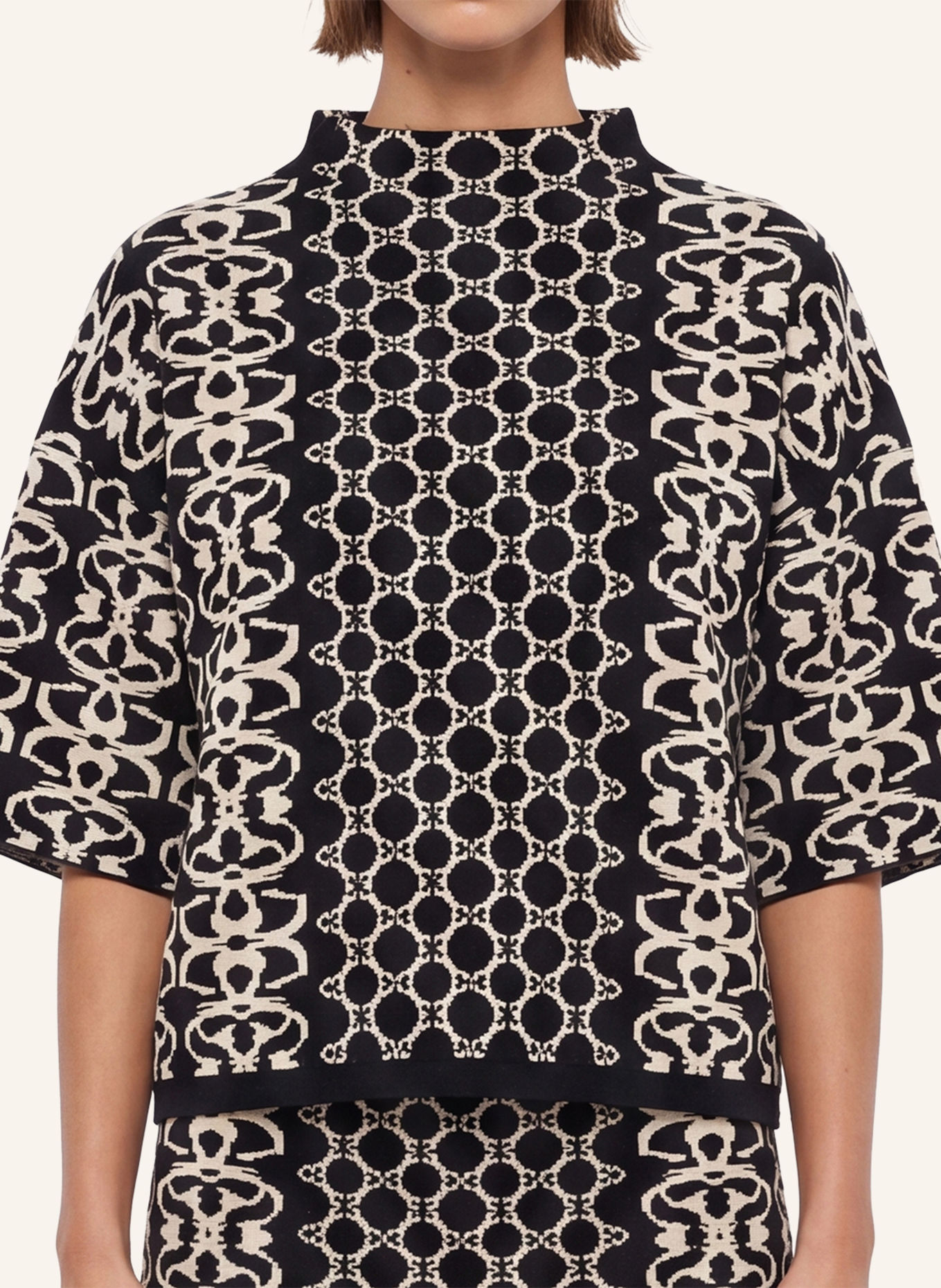 APART Jacquard Pullover: SCHWARZ / BEIGE