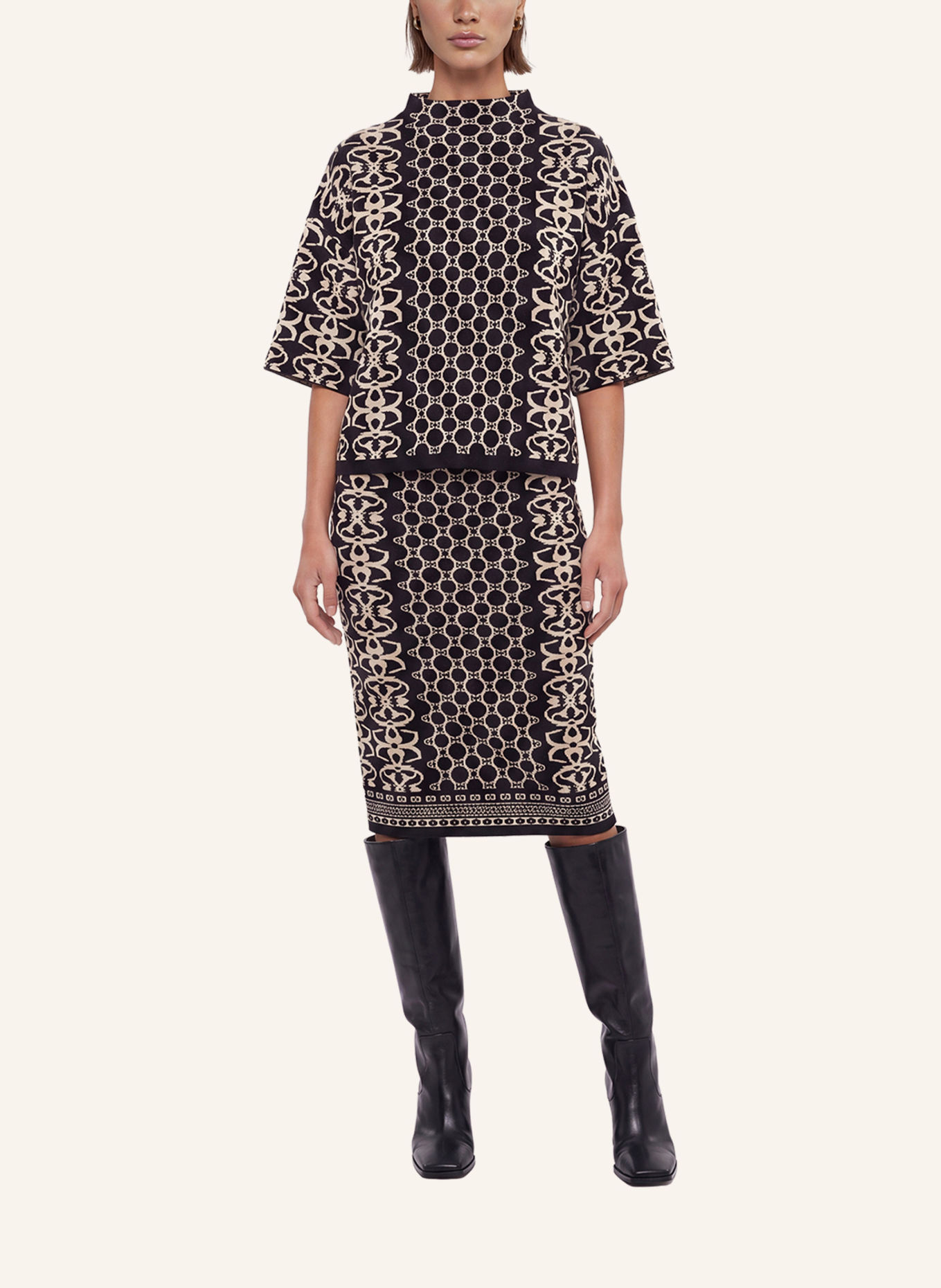 APART Jacquard Pullover: SCHWARZ / BEIGE
