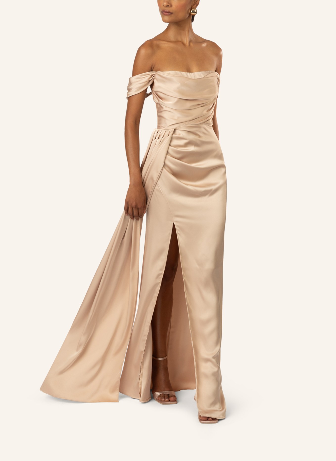 APART Langes Satin Kleid, Farbe: BEIGE (Bild 4)