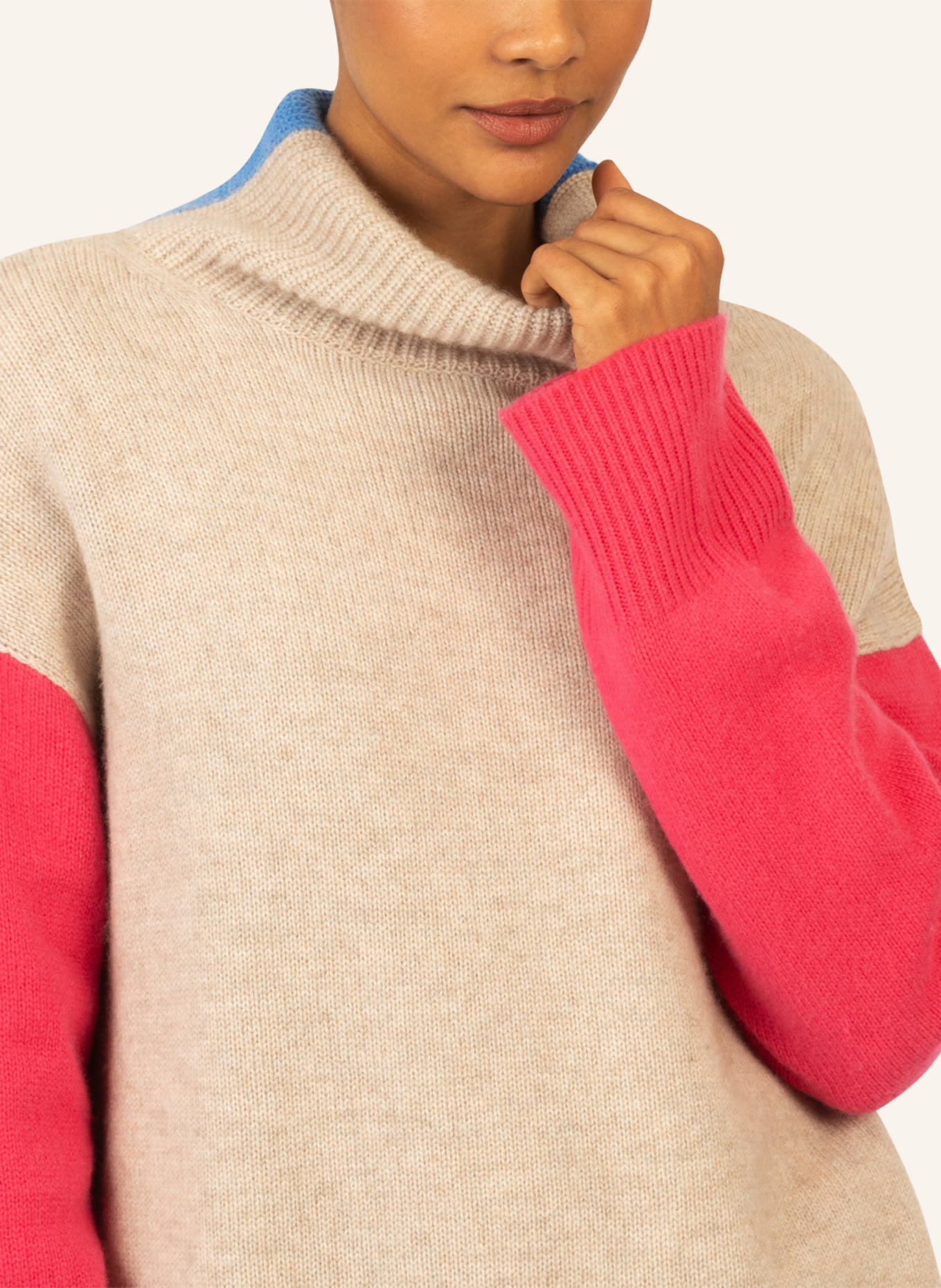 RAINBOW CASHMERE Strickpullover colorblock, Farbe: TAUPE/ PINK/ BLAU (Bild 4)