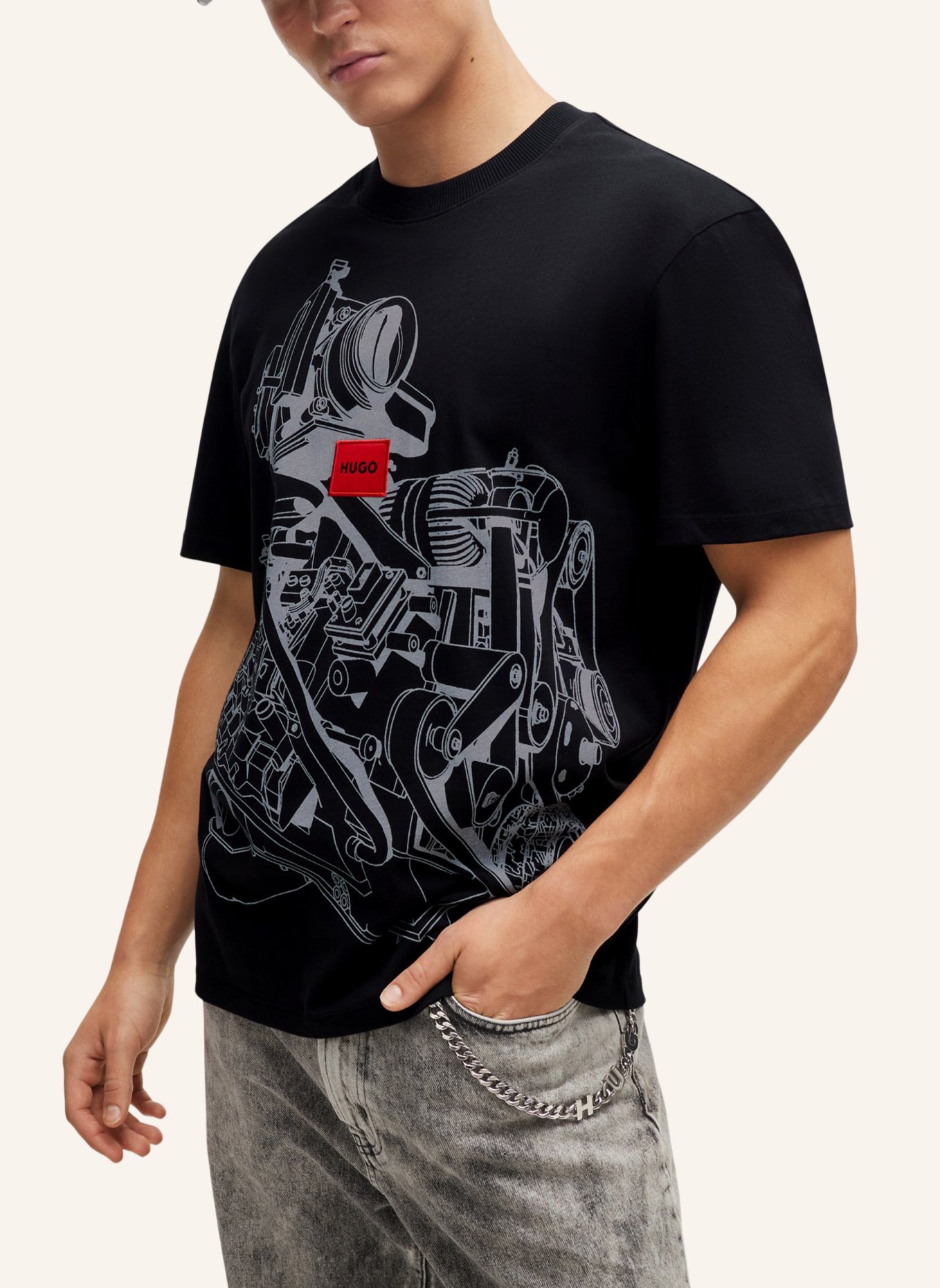 HUGO T-Shirt DACIFICO Relaxed Fit, Farbe: SCHWARZ (Bild 4)