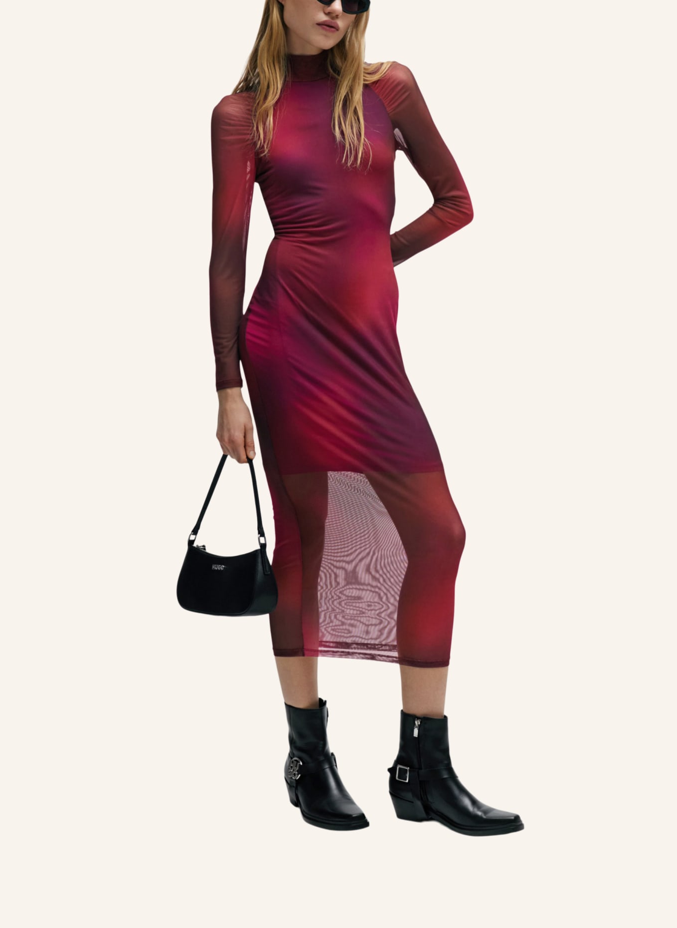 HUGO Jersey-Kleid NORTENSIS Slim Fit, Farbe: DUNKELROT (Bild 6)