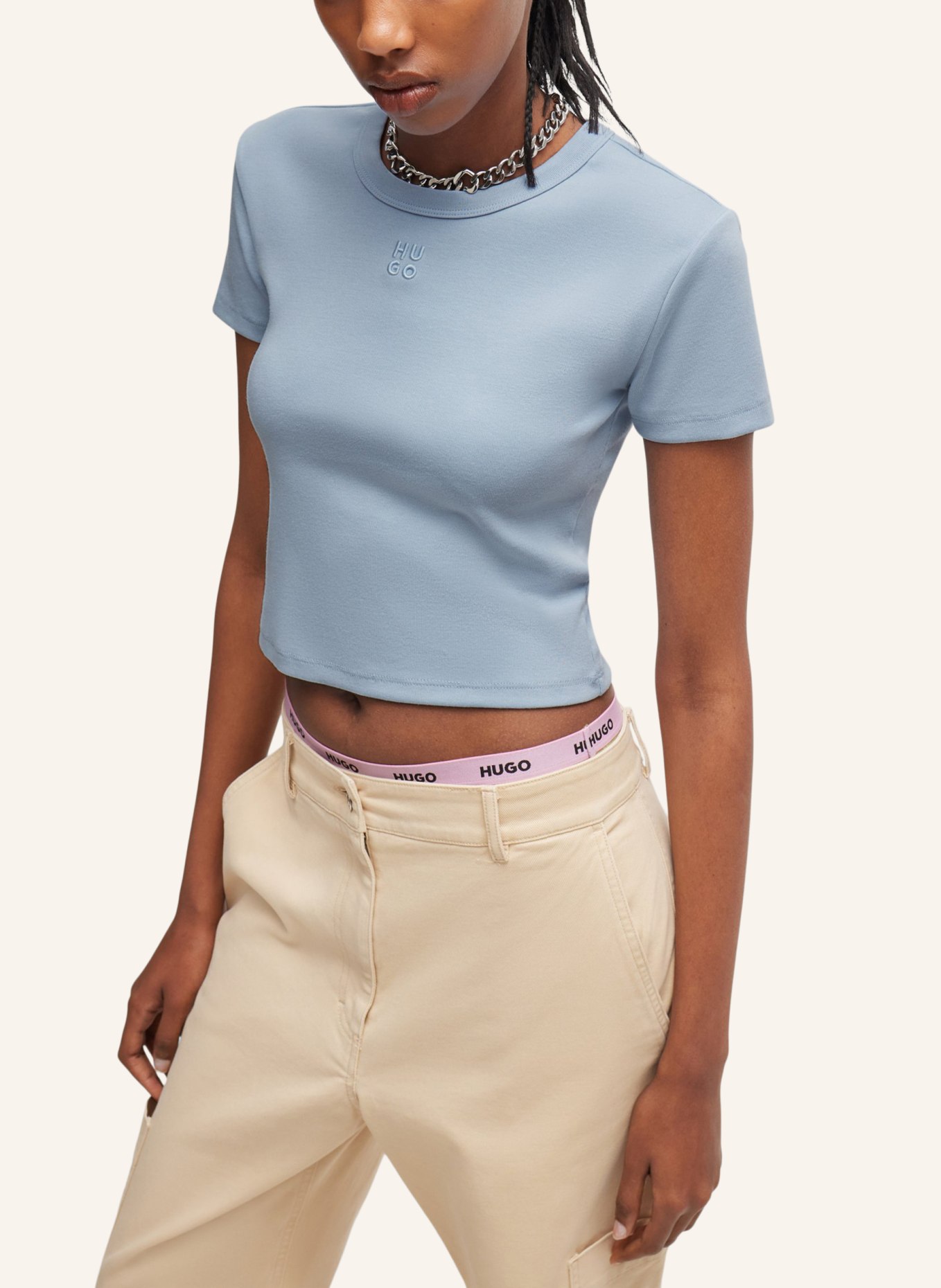 HUGO T-Shirt DELANOR Slim Fit, Farbe: HELLBLAU (Bild 4)