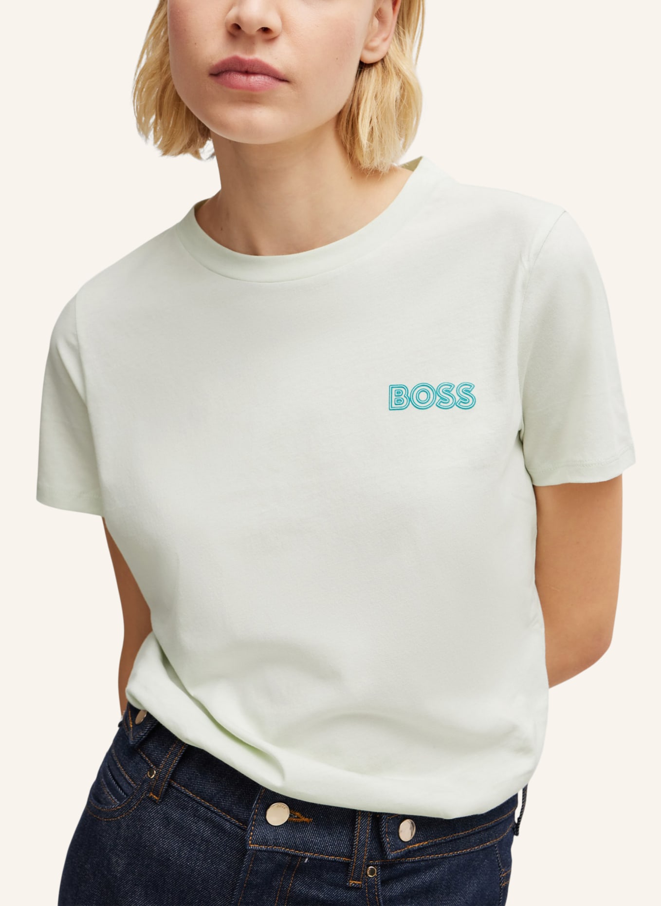 BOSS T-Shirt ELOGOBADGE Slim Fit, Farbe: GRÜN (Bild 3)