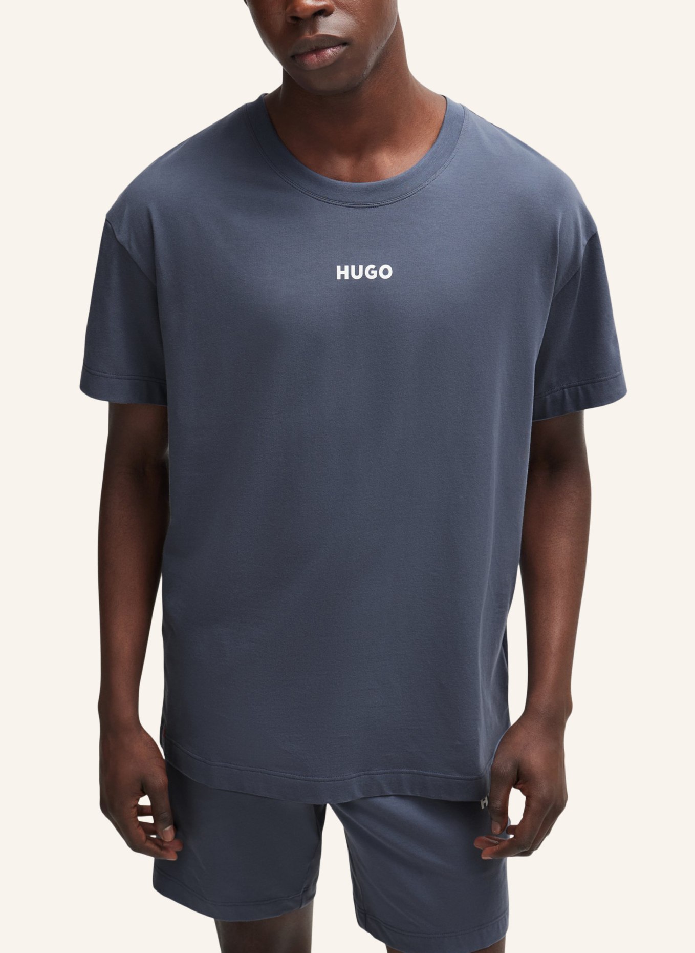 HUGO Pyjama-Oberteil LINKED T-SHIRT Relaxed Fit, Farbe: BLAU (Bild 4)