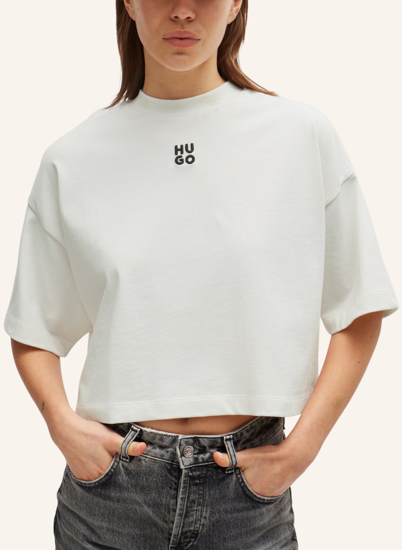 HUGO T-Shirt CROPPED TEE_8 Relaxed Fit, Farbe: WEISS (Bild 4)