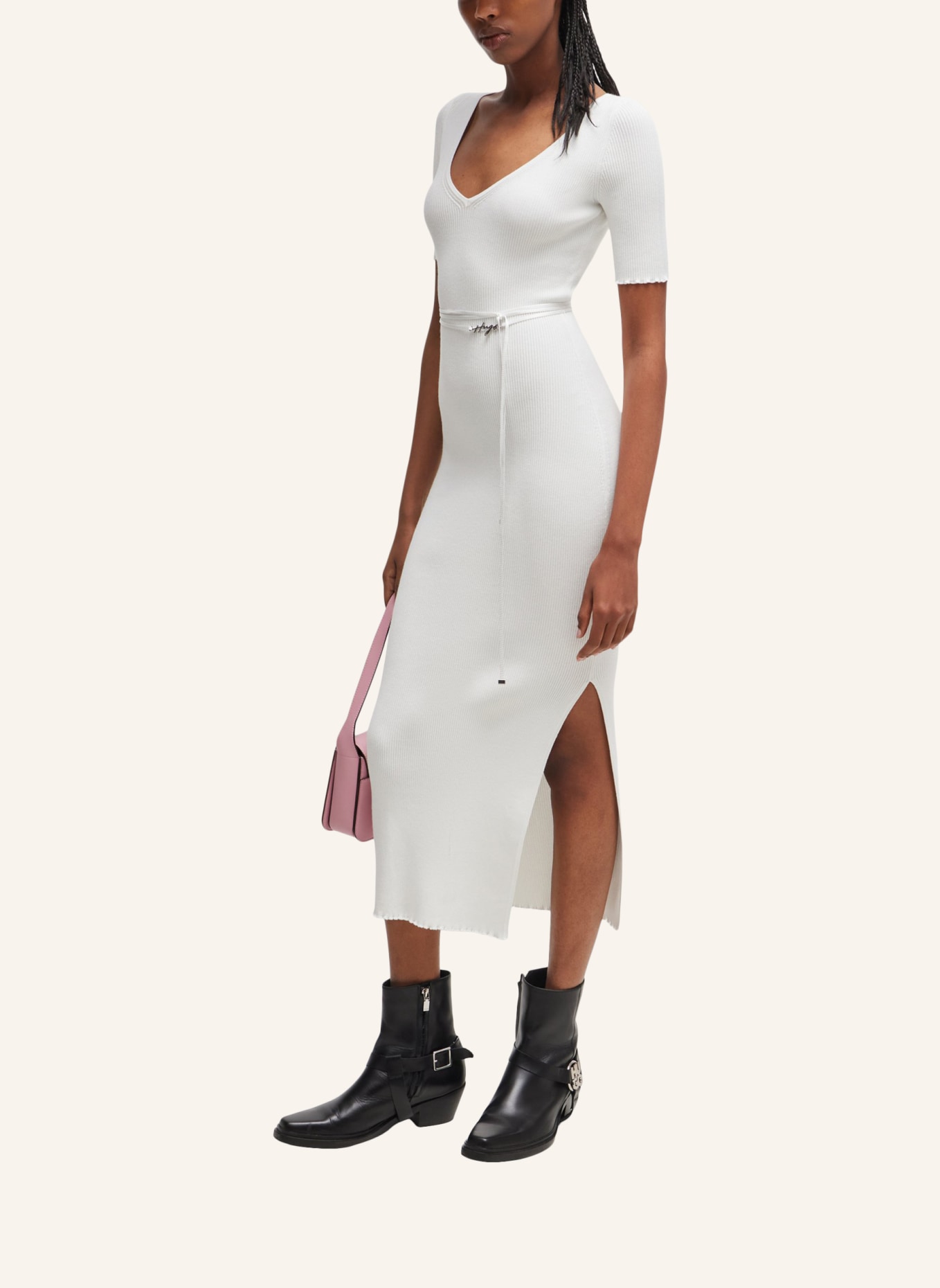 HUGO Gestricktes Kleid SIMBLY Slim Fit, Farbe: WEISS (Bild 6)