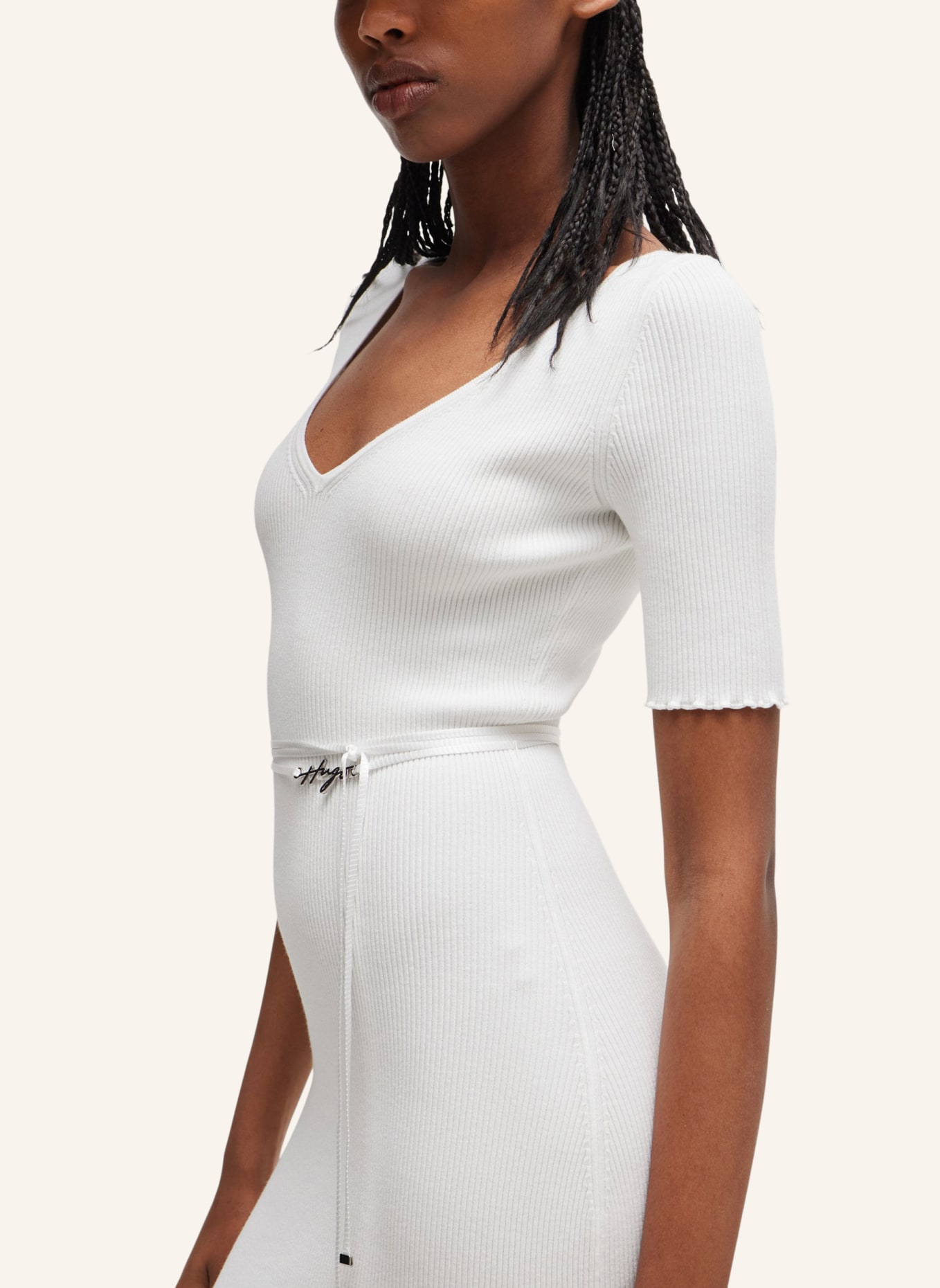 HUGO Gestricktes Kleid SIMBLY Slim Fit, Farbe: WEISS (Bild 4)
