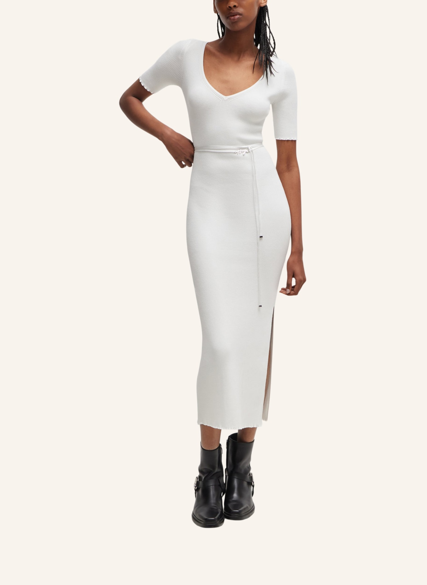 HUGO Gestricktes Kleid SIMBLY Slim Fit, Farbe: WEISS (Bild 5)