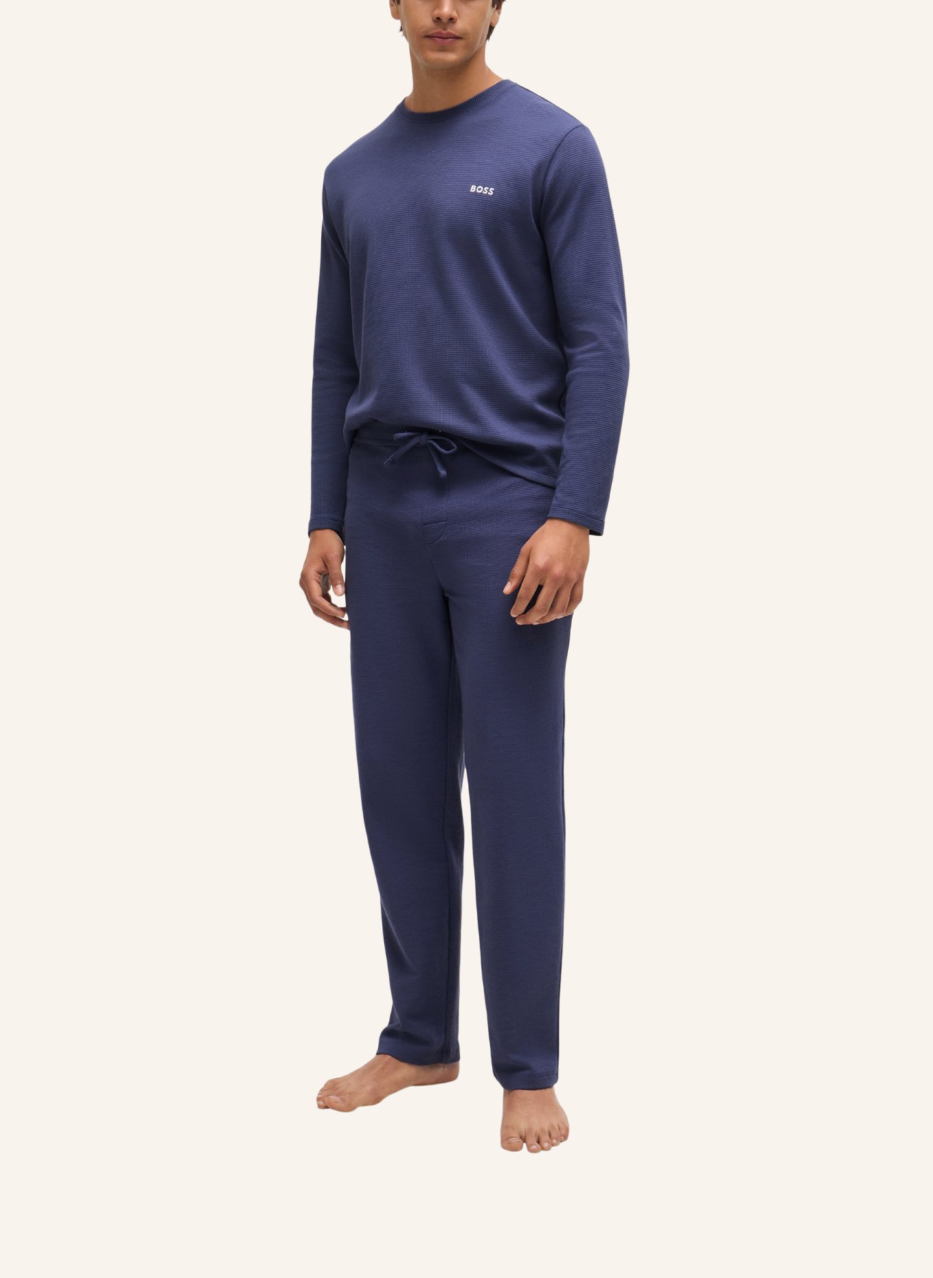 BOSS Pyjama-Oberteil WAFFLE LS-SHIRT Regular Fit, Farbe: DUNKELBLAU (Bild 5)