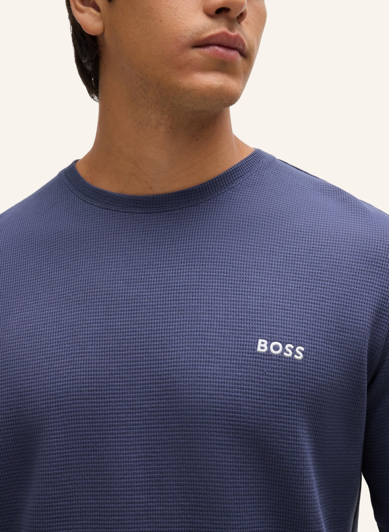 BOSS Pyjama-Oberteil WAFFLE LS-SHIRT Regular Fit, Farbe: DUNKELBLAU (Bild 3)