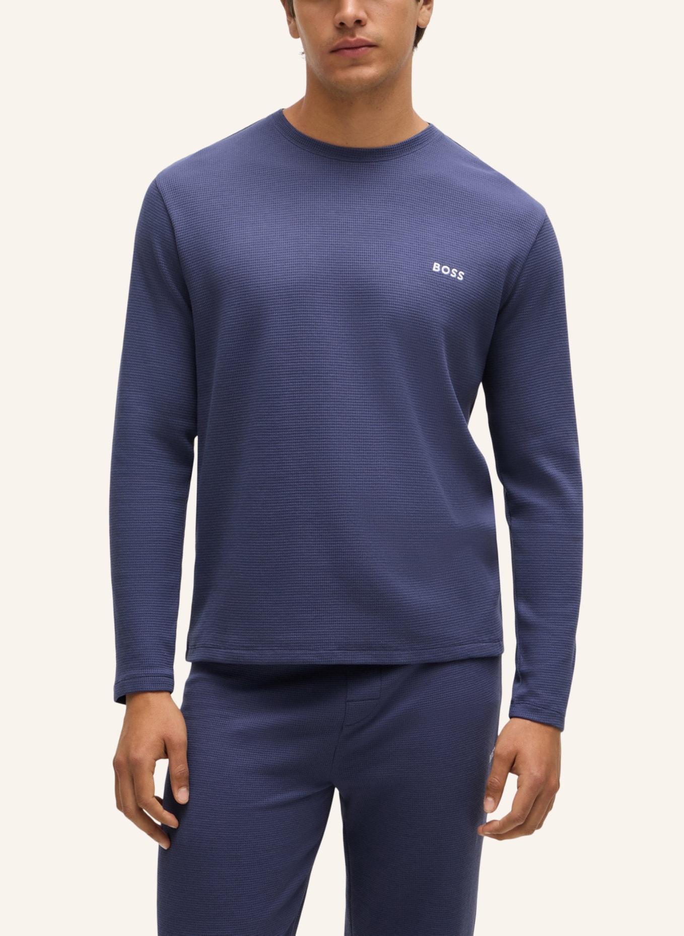 BOSS Pyjama-Oberteil WAFFLE LS-SHIRT Regular Fit, Farbe: DUNKELBLAU (Bild 4)