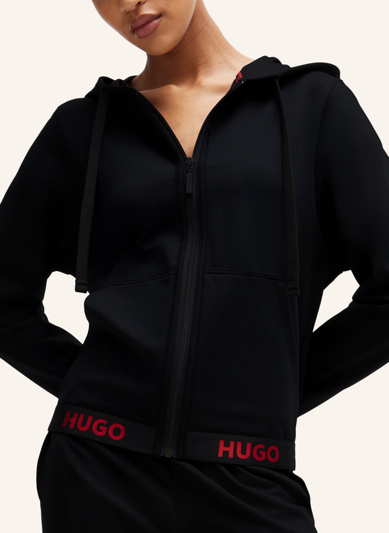 HUGO Loungewear Jacke SPORTY LOGO_JACKET Relaxed Fit, Farbe: SCHWARZ (Bild 3)