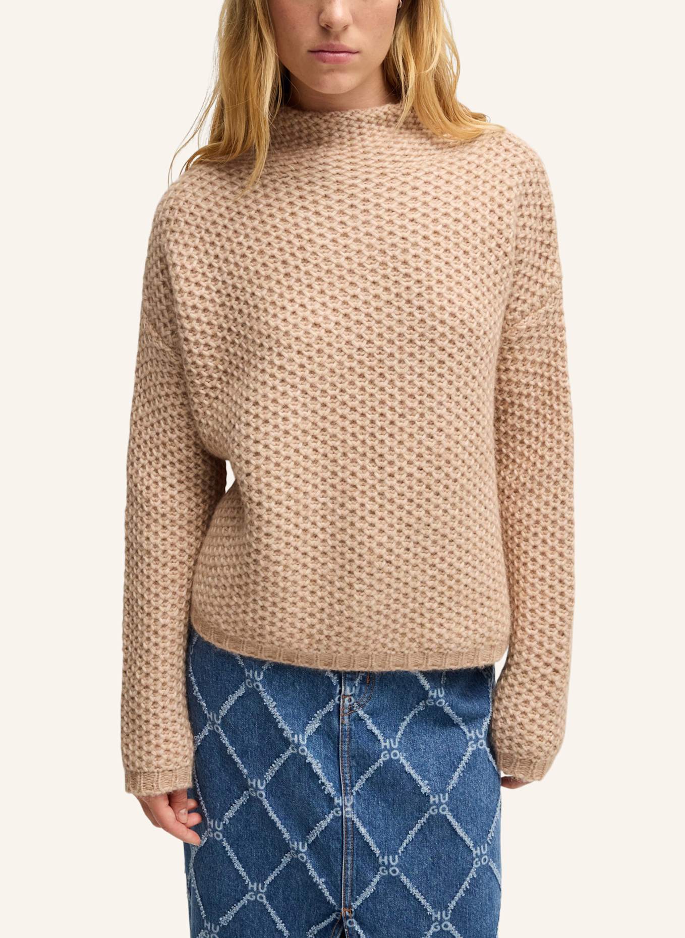 HUGO Pullover SAFINEYNNY Relaxed Fit, Farbe: BEIGE (Bild 4)