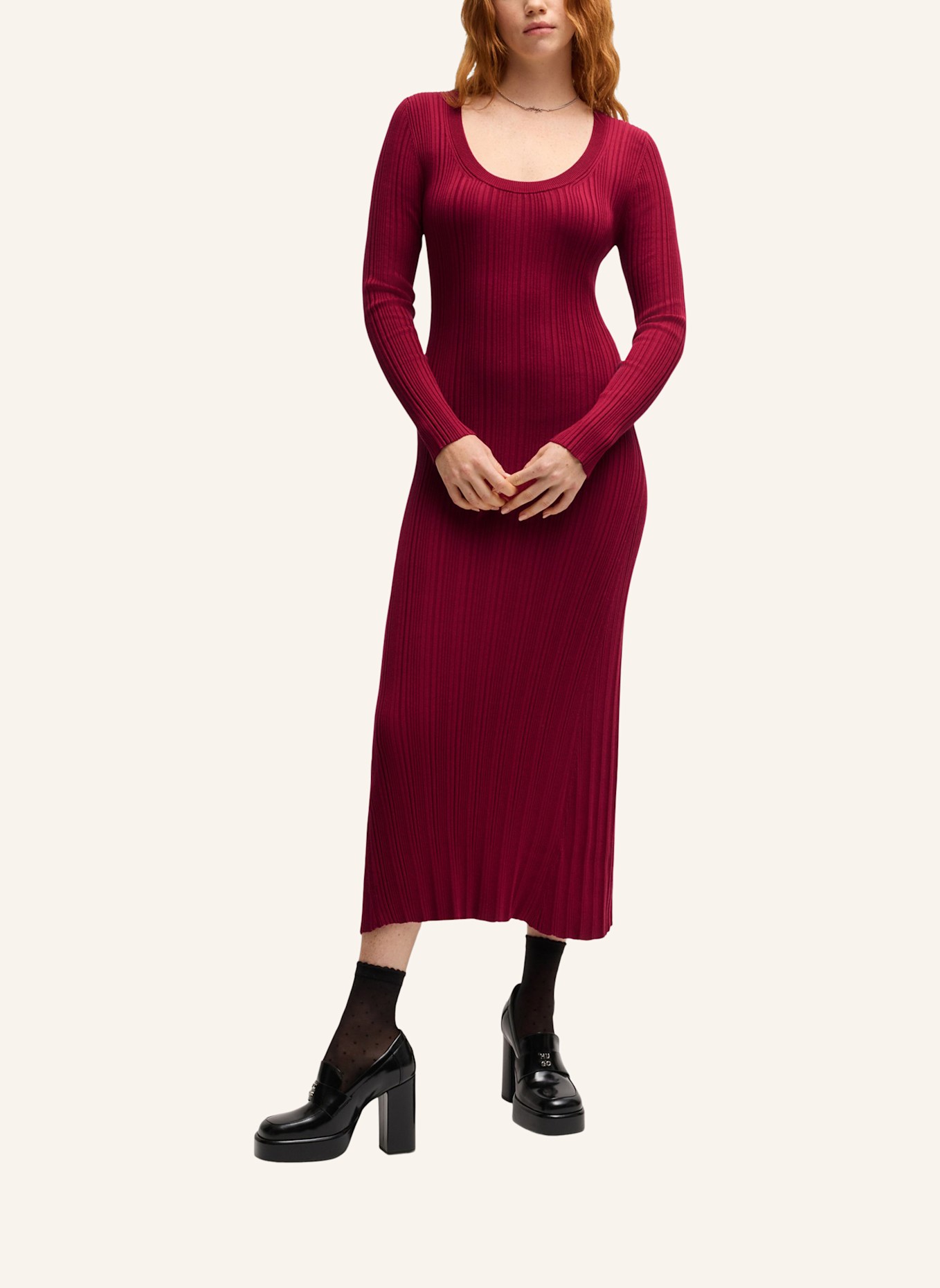 HUGO Gestricktes Kleid SARPHETA Slim Fit, Farbe: ROT (Bild 5)