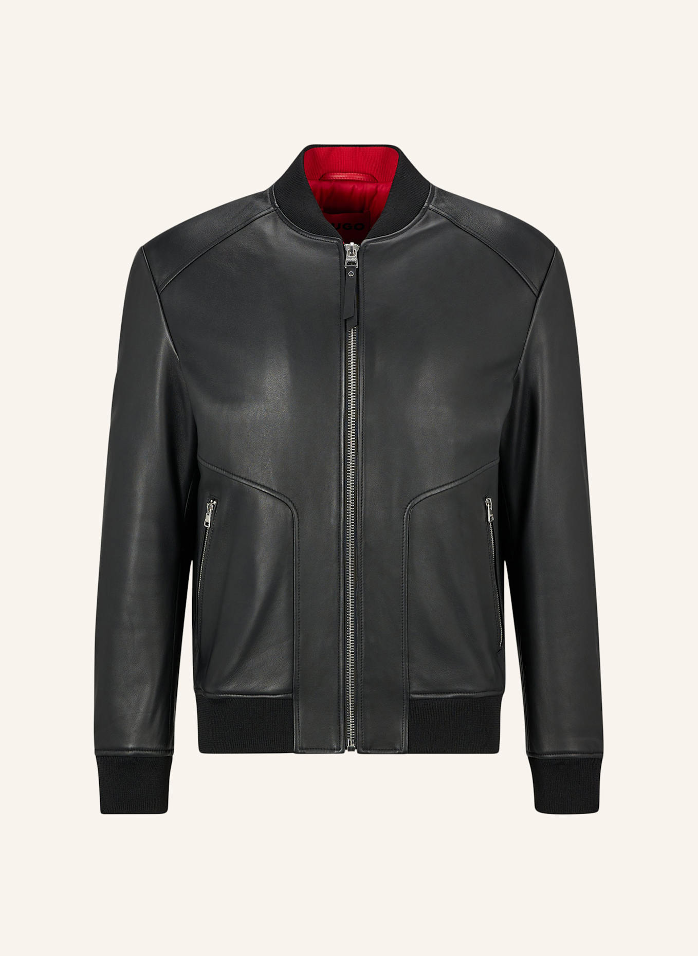 HUGO Lederjacke LENNO Slim Fit: SCHWARZ