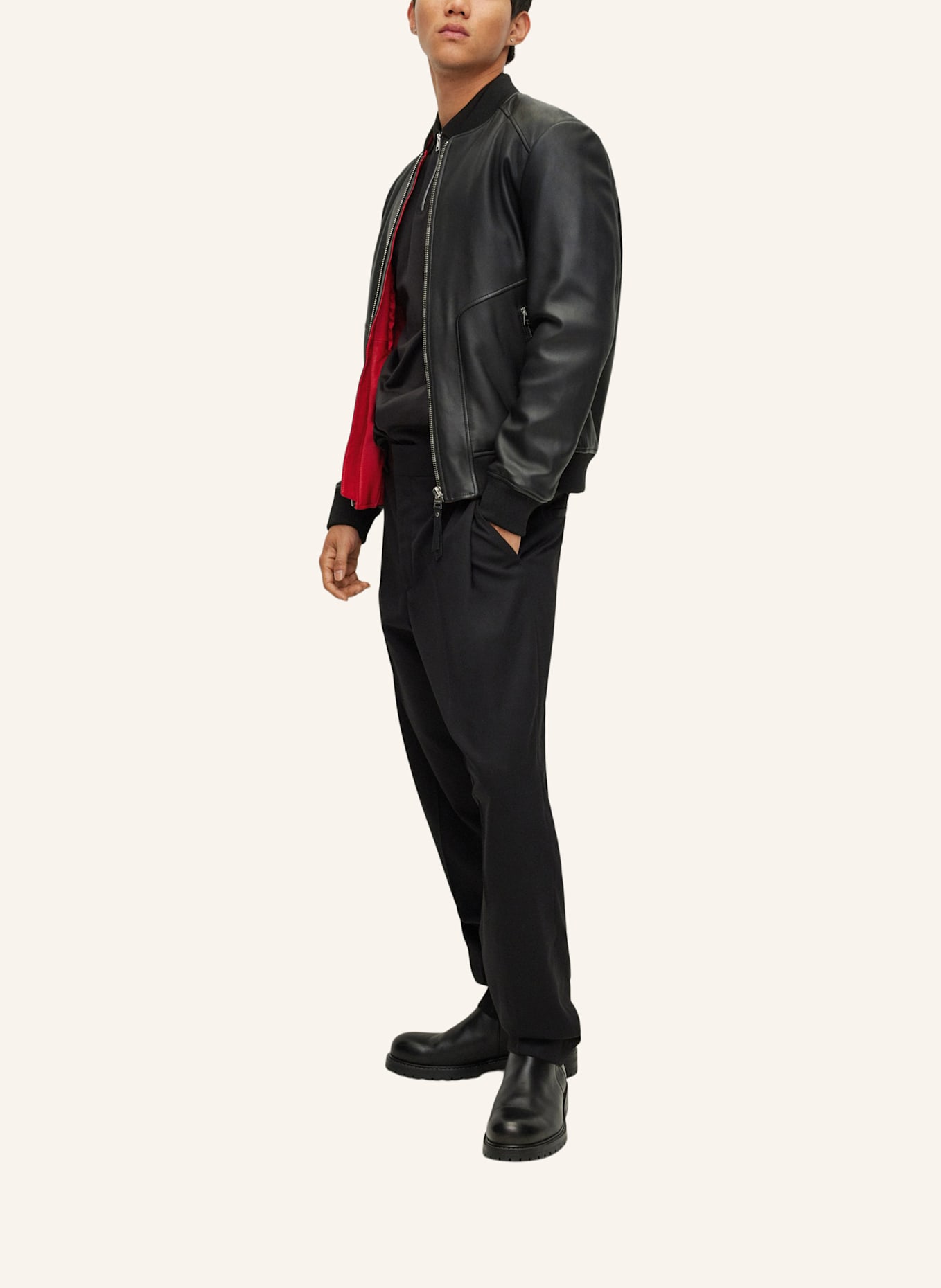 HUGO Lederjacke LENNO Slim Fit: SCHWARZ