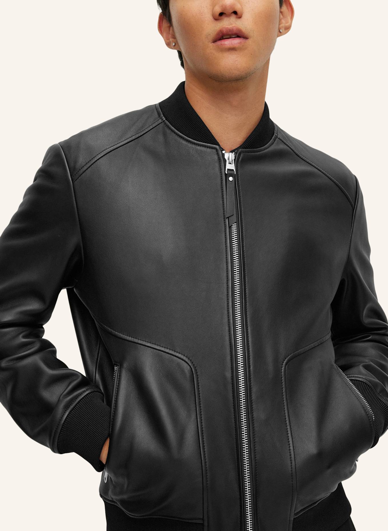 HUGO Lederjacke LENNO Slim Fit: SCHWARZ