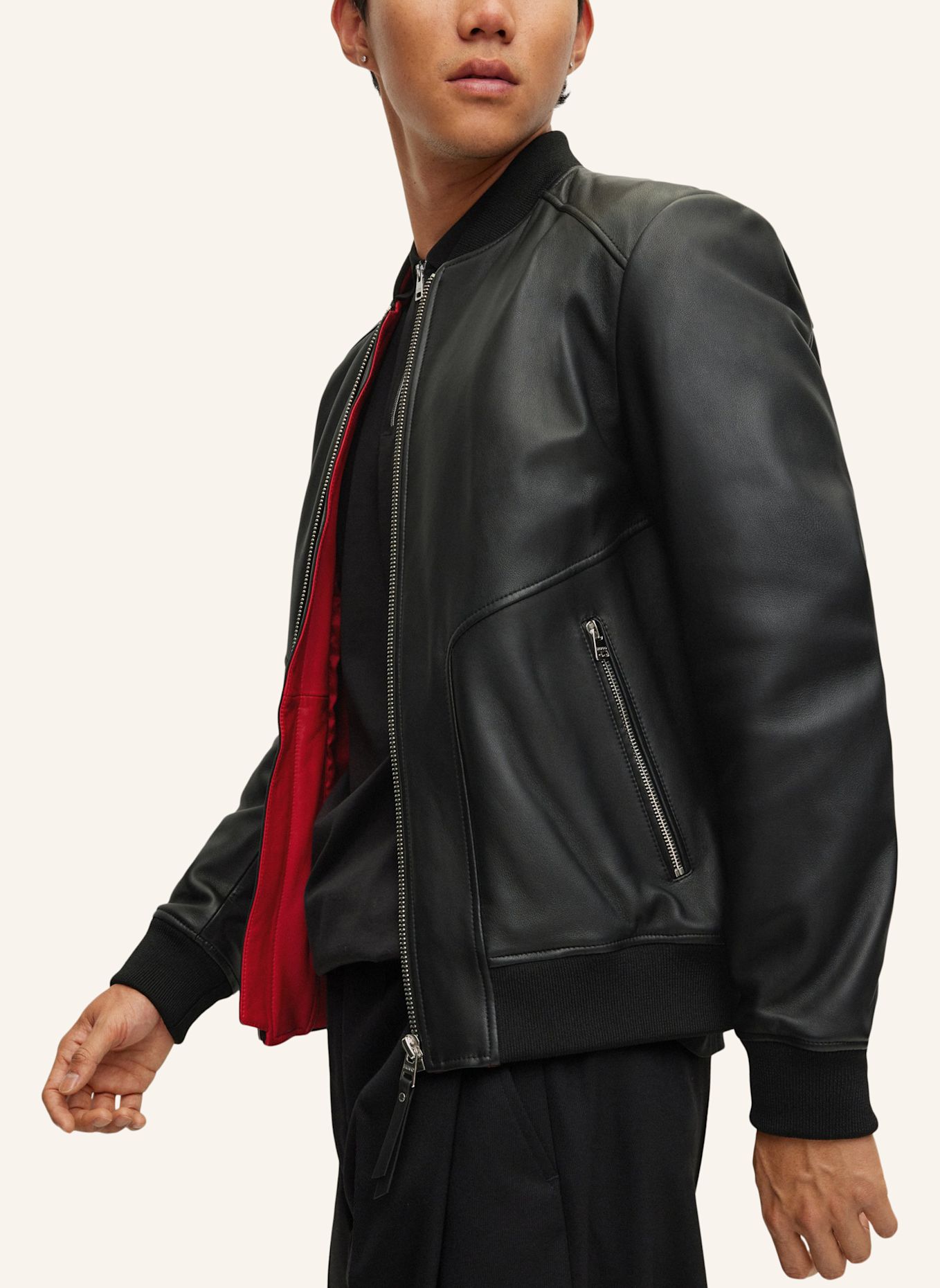 HUGO Lederjacke LENNO Slim Fit: SCHWARZ