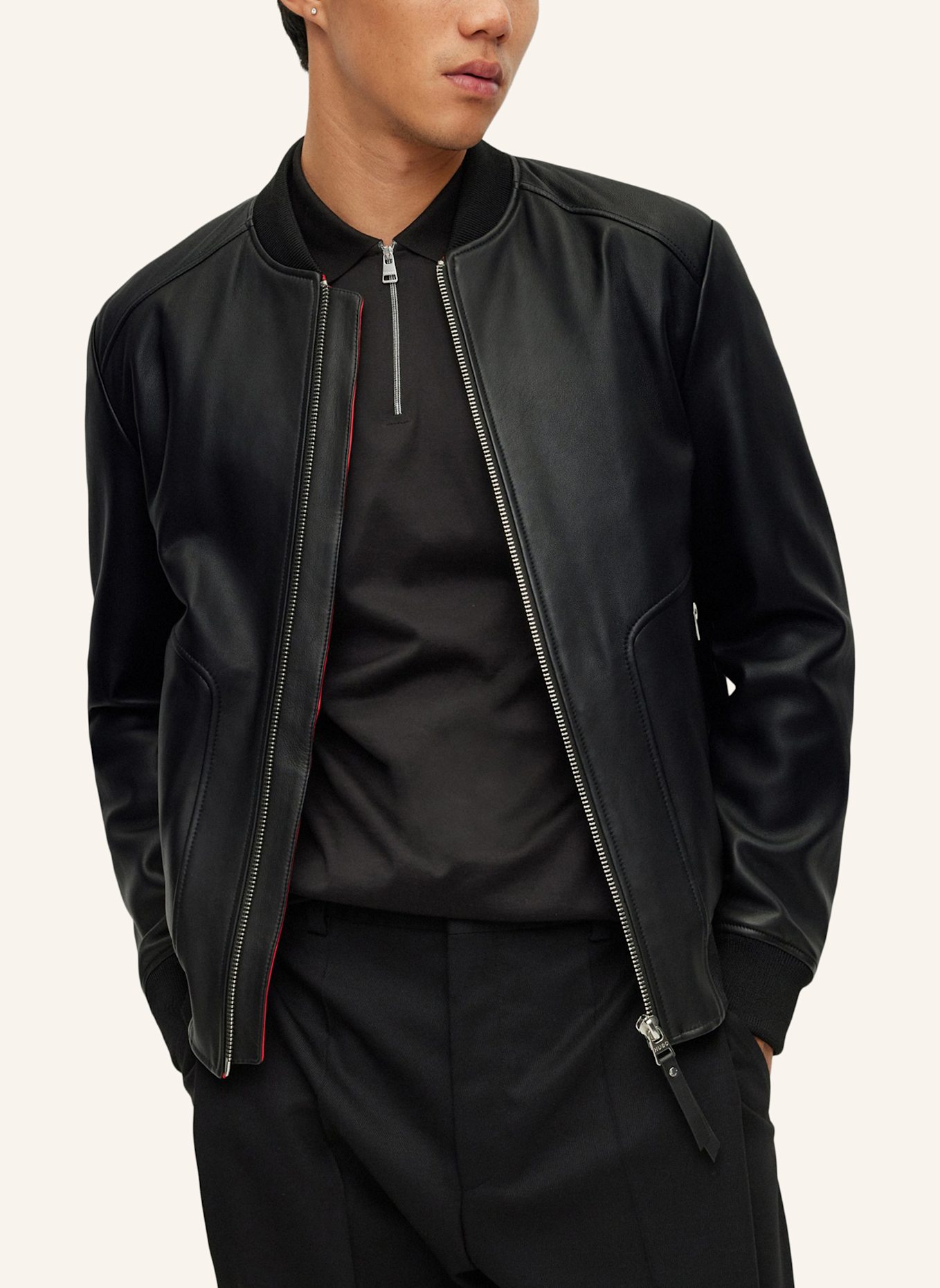 HUGO Lederjacke LENNO Slim Fit: SCHWARZ