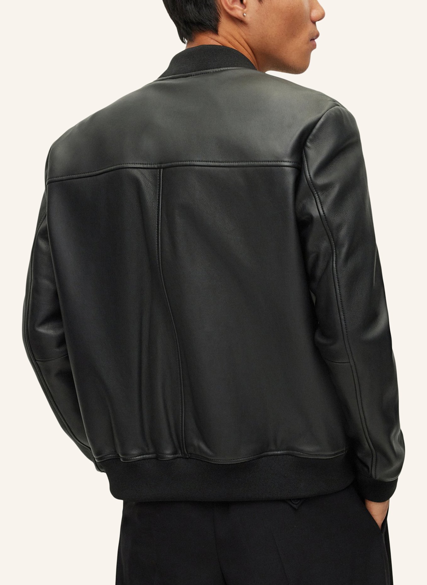 HUGO Lederjacke LENNO Slim Fit: SCHWARZ