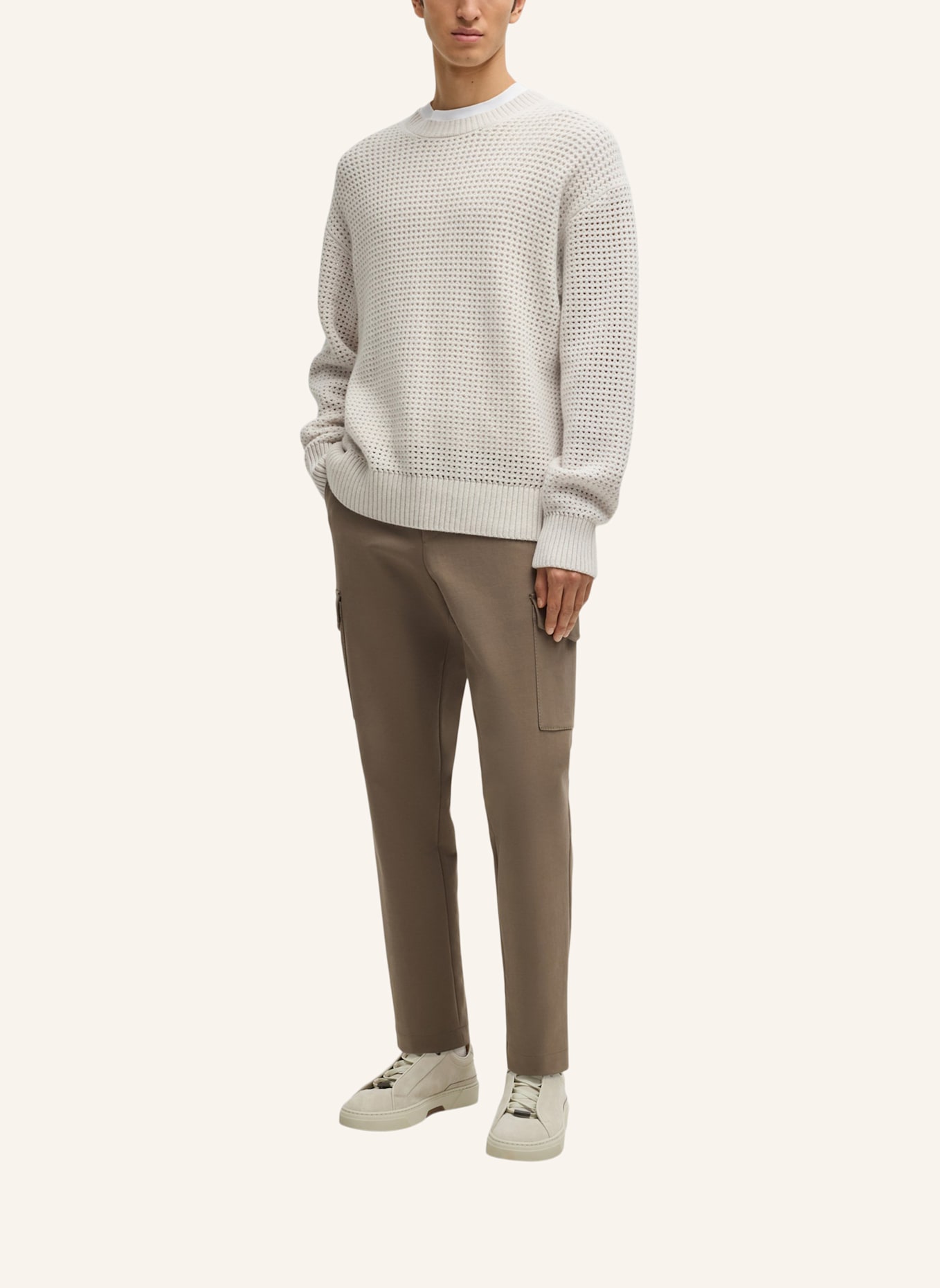 BOSS Pullover L-BOSFORO Relaxed Fit: WEISS