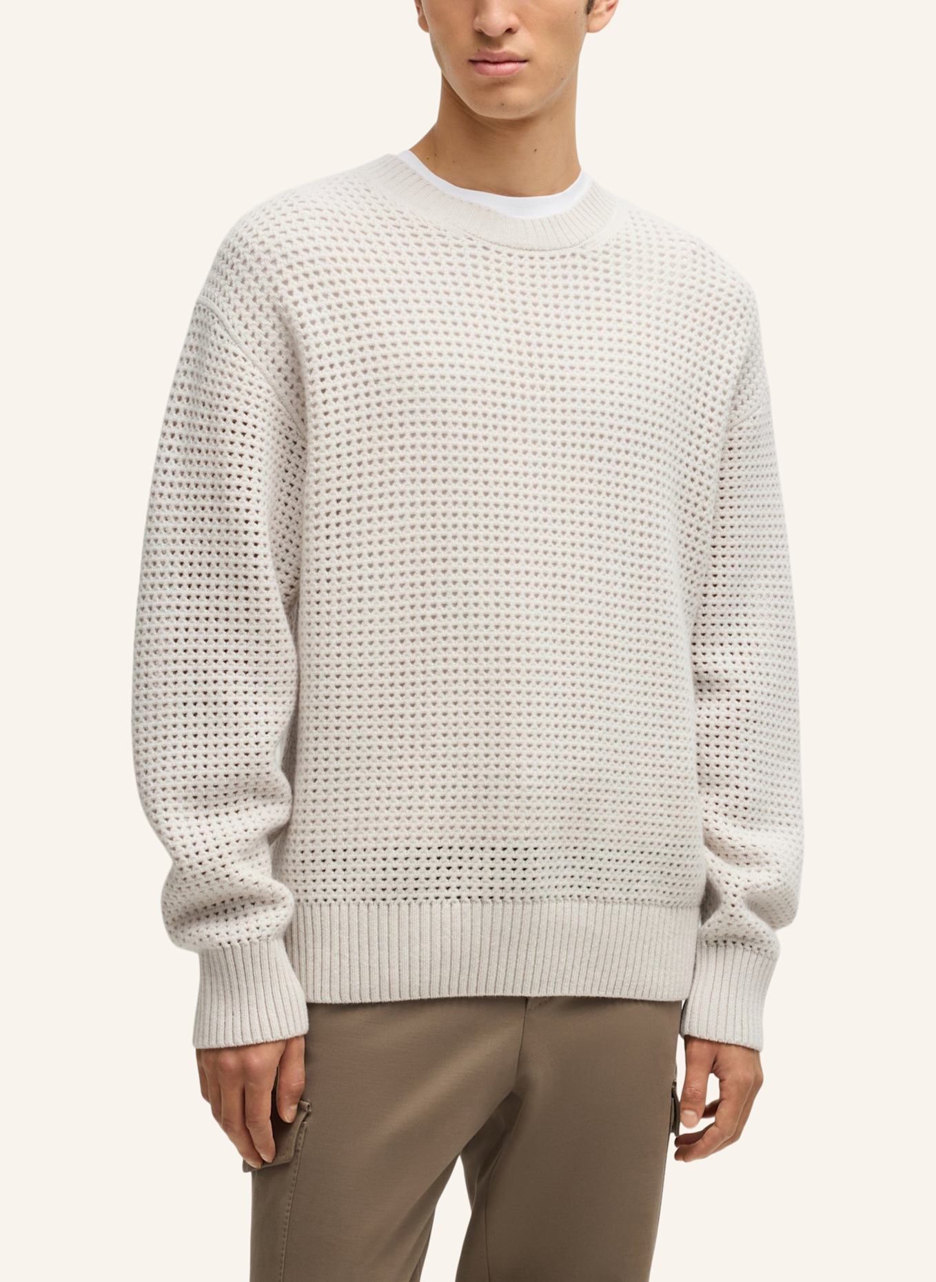 BOSS Pullover L-BOSFORO Relaxed Fit: WEISS
